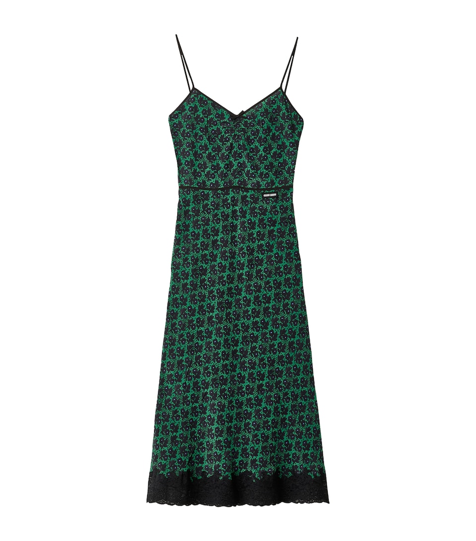 Miu Miu Womens Silk Crepe de Chine Midi Dress Green