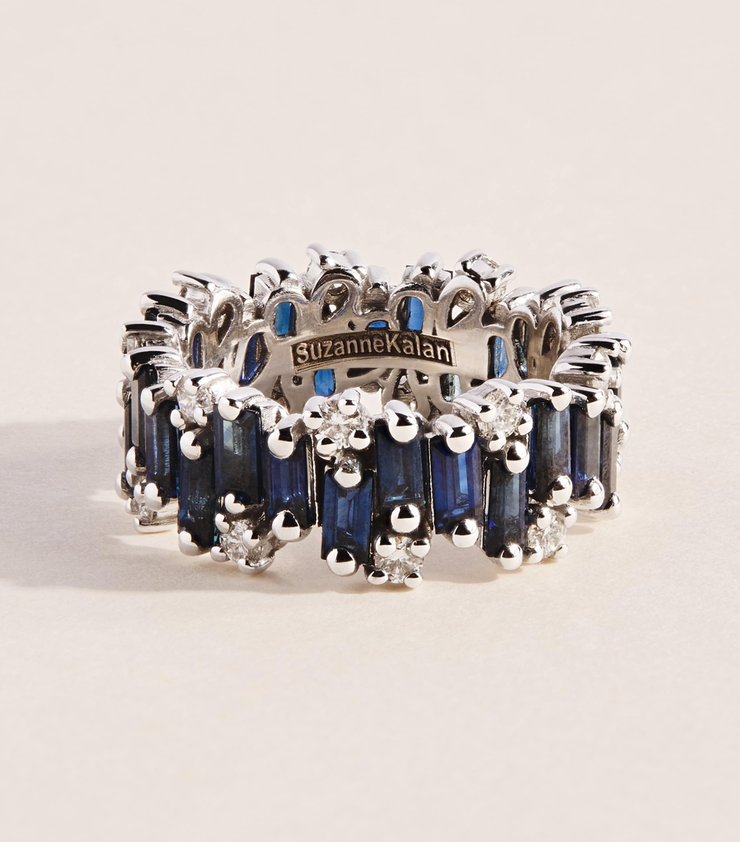 Suzanne Kalan White Gold, Diamond and Blue Sapphire Shimmer Audrey Ring Wg/db