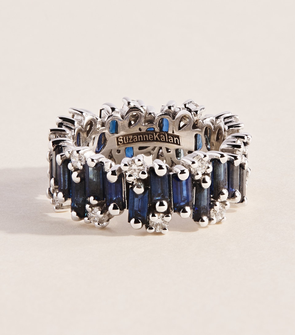 Suzanne Kalan White Gold, Diamond and Blue Sapphire Shimmer Audrey Ring Wg/db