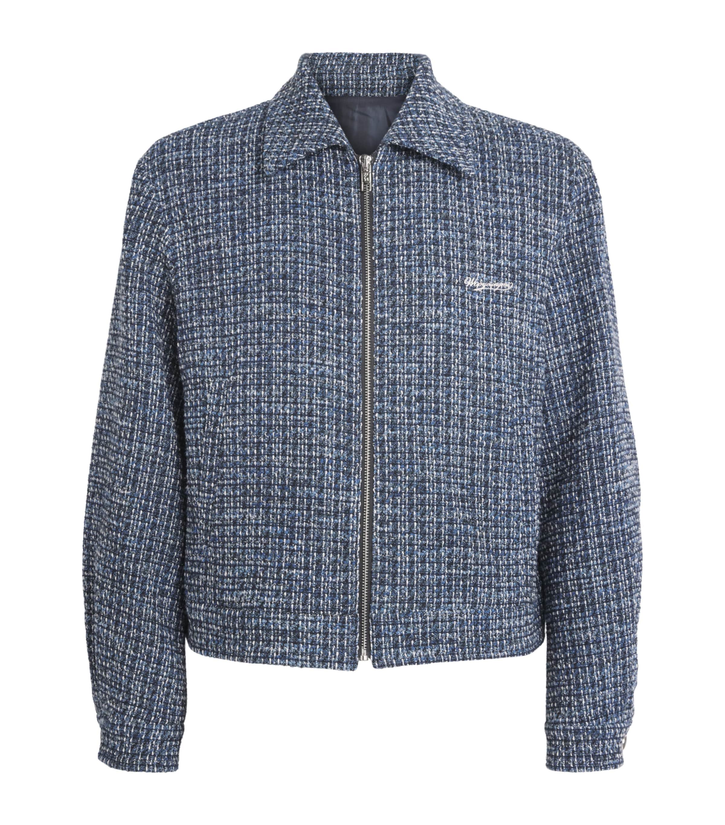 Wooyoungmi Mens Cotton-Blend Tweed Logo Jacket Blue