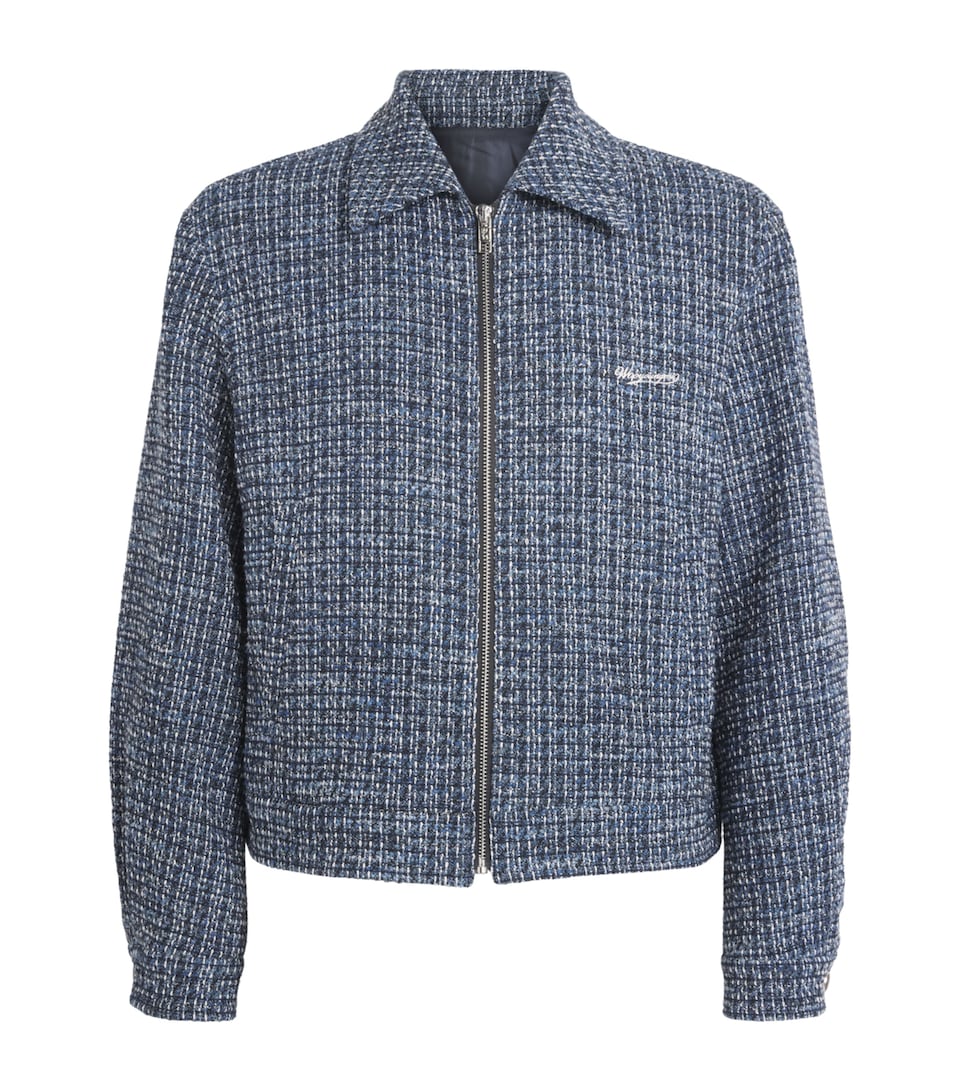 Wooyoungmi Mens Cotton-Blend Tweed Logo Jacket Blue