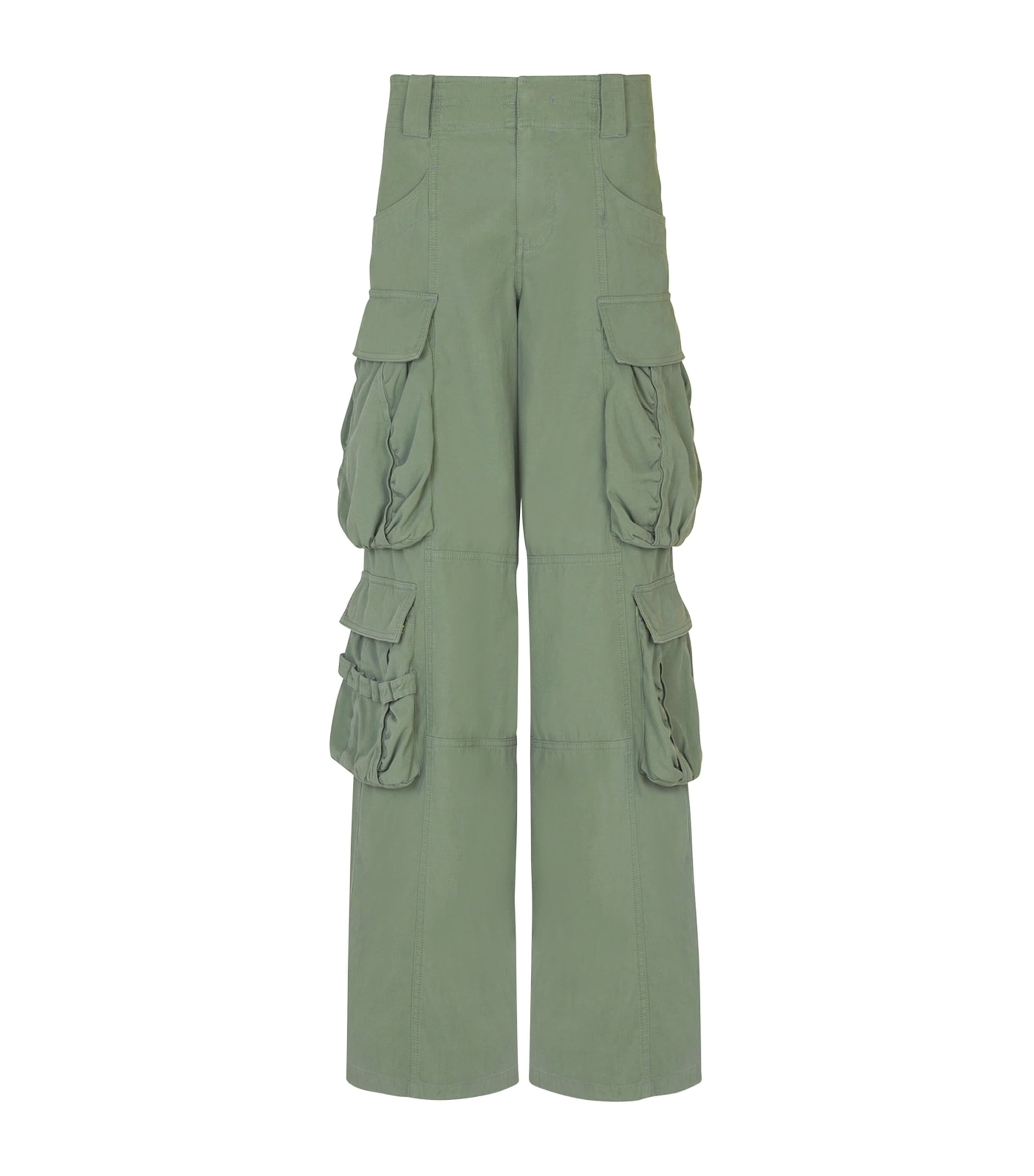 Balmain Mens Cotton Cargo Trousers Vert Laurier