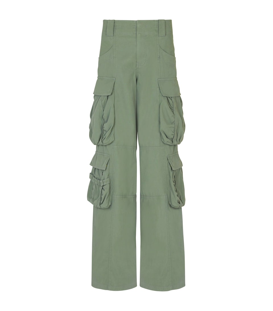 Balmain Mens Cotton Cargo Trousers Vert Laurier