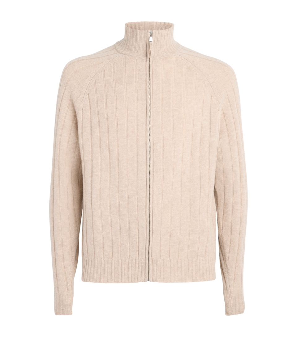 Allude Mens Wool-Cashmere Rib-Knit Cardigan