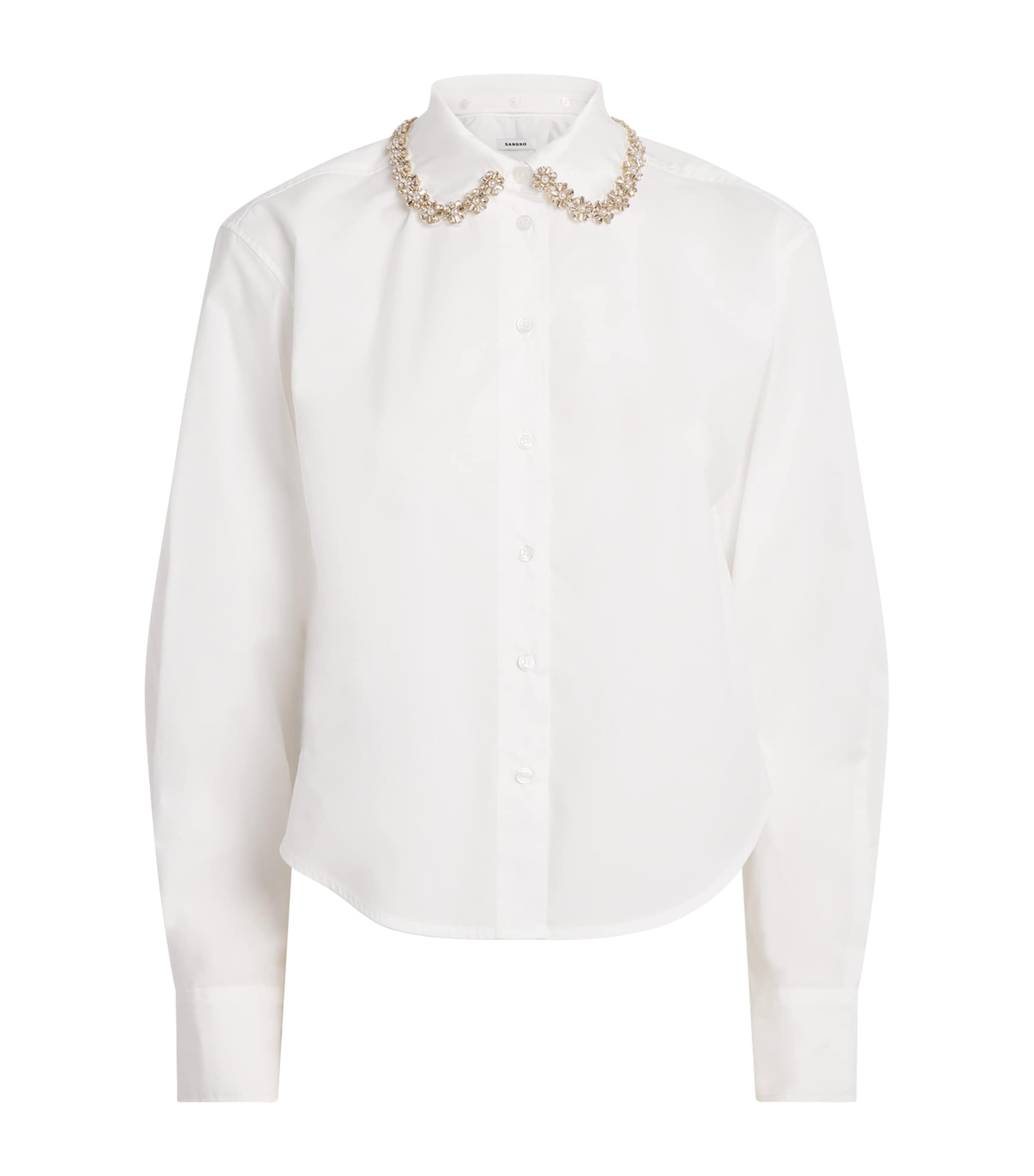 Sandro Paris Womens Cotton Jewel-Collar Shirt White