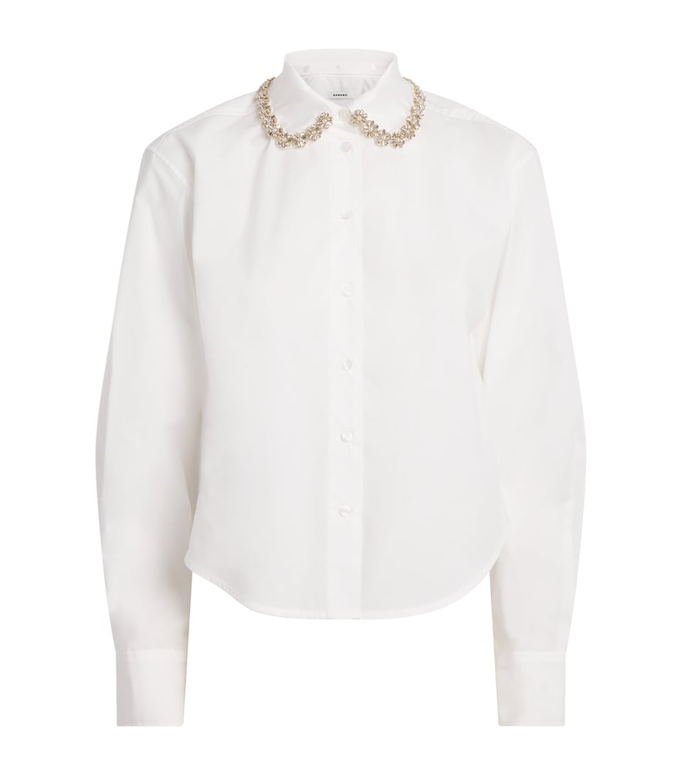 Sandro Paris Womens Cotton Jewel-Collar Shirt White