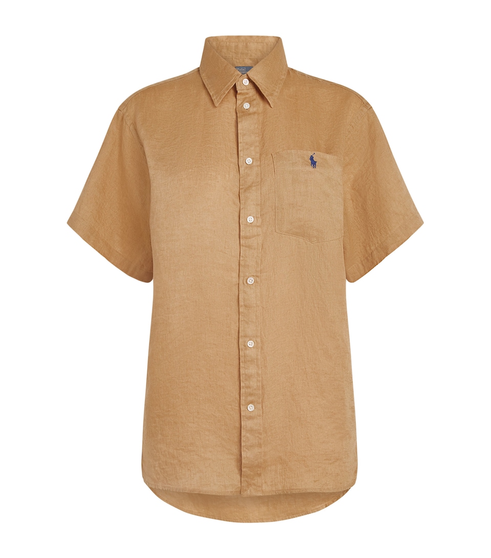 Polo Ralph Lauren Womens Linen Sport Short-Sleeve Shirt Classic Camel