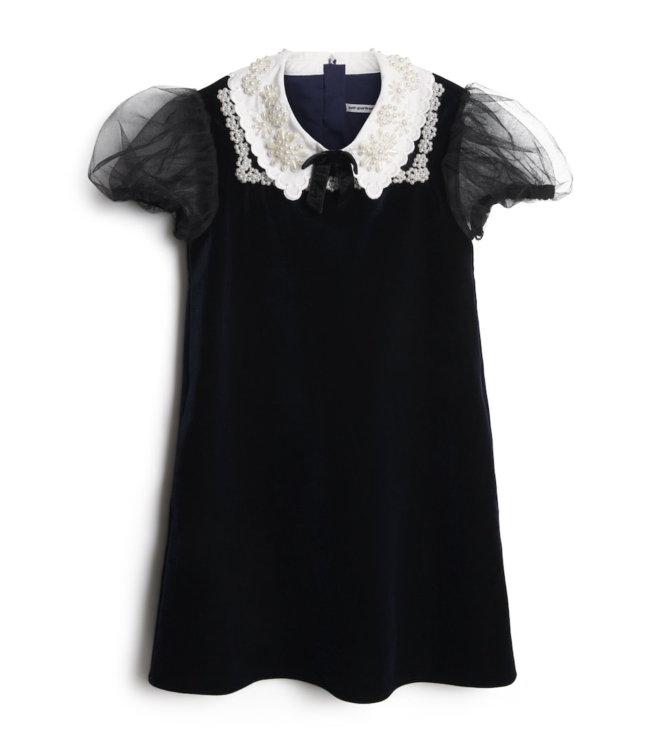 Velvet Flower-Trim Dress (3-12 Years)