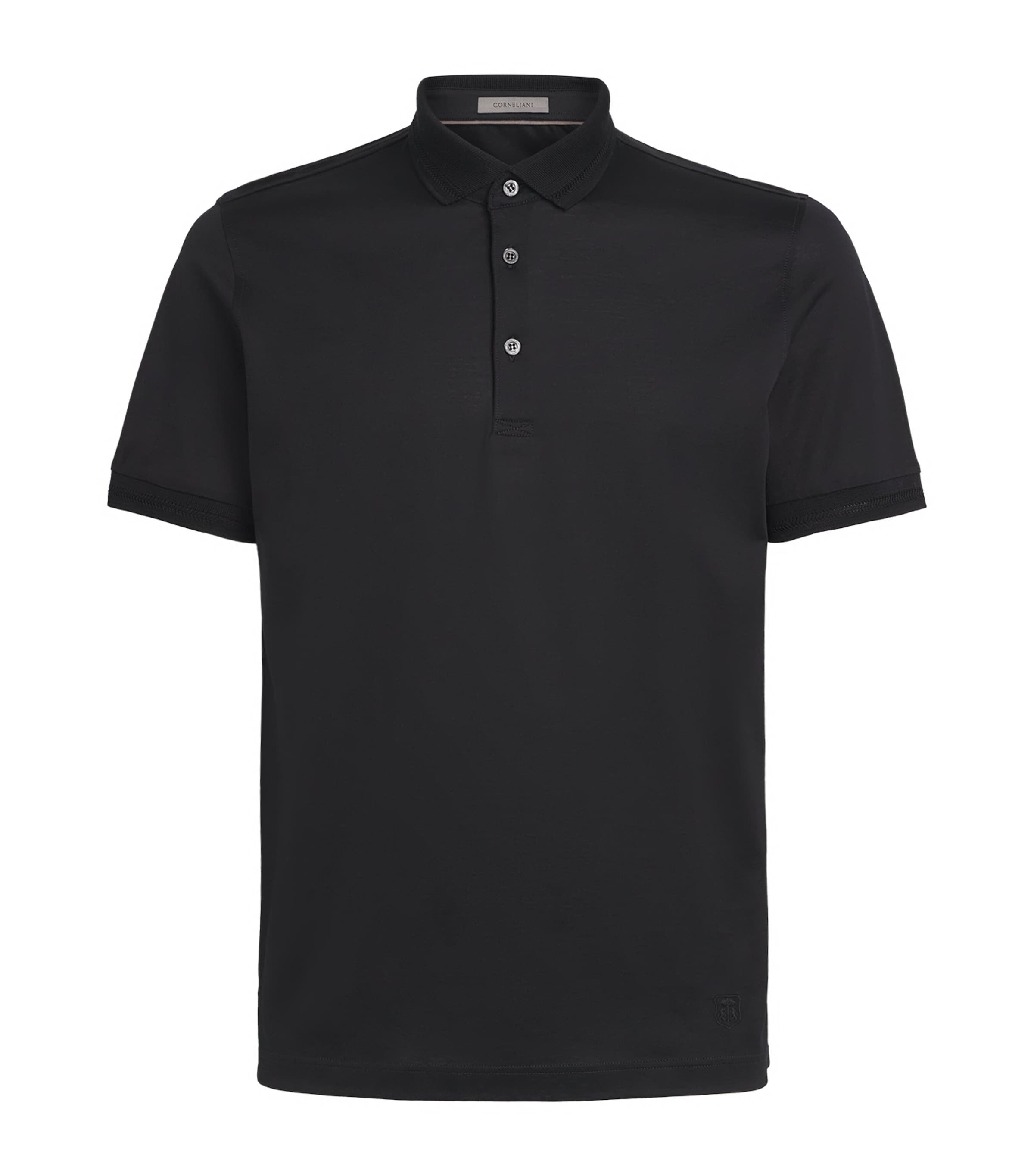 Corneliani Mens Cotton Jersey Polo Shirt Black