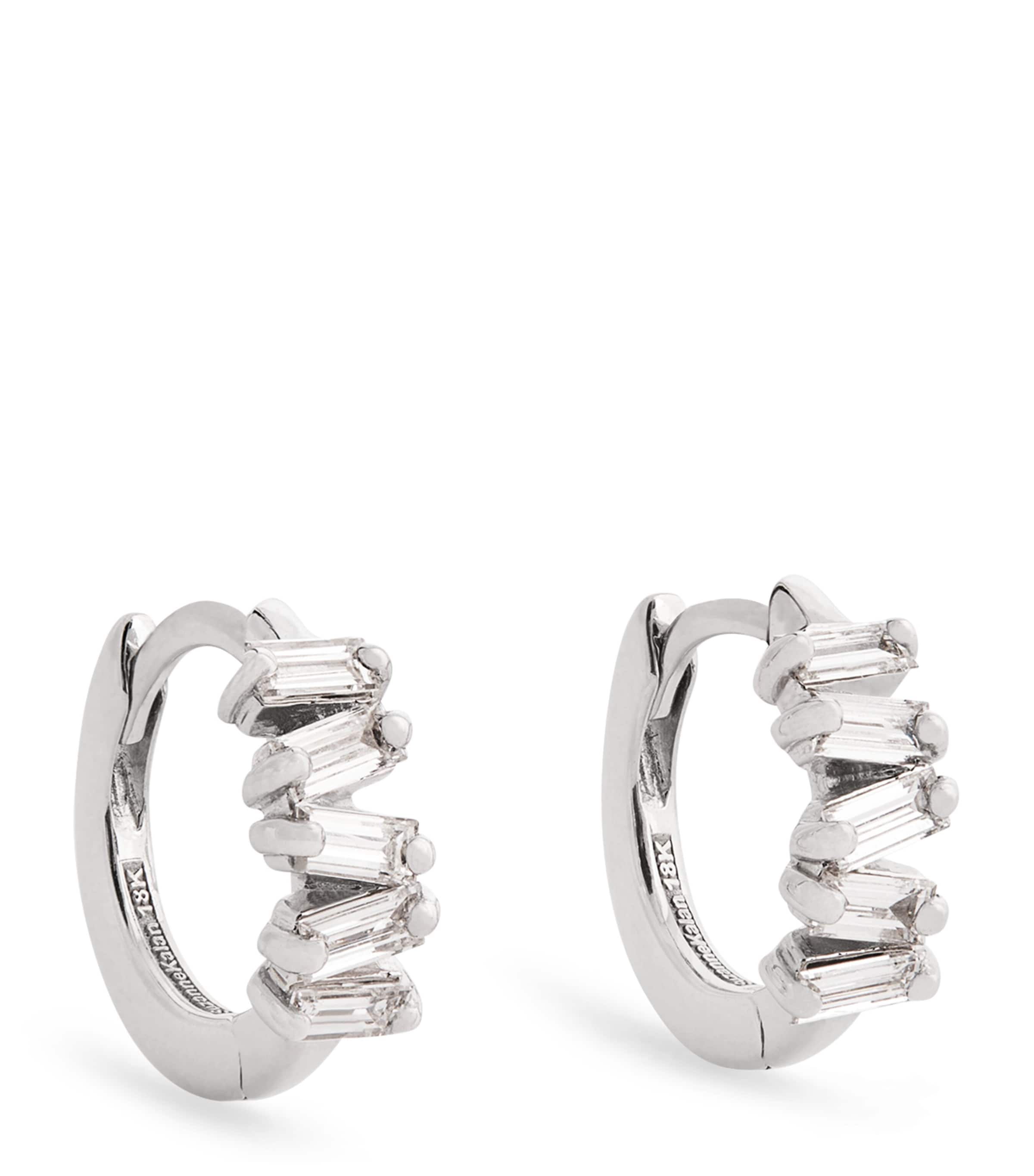 White Gold and Diamond Bold Classic Huggie Earrings
