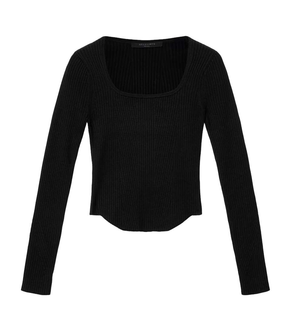 AllSaints Womens Rib-Knit Hally Top Black