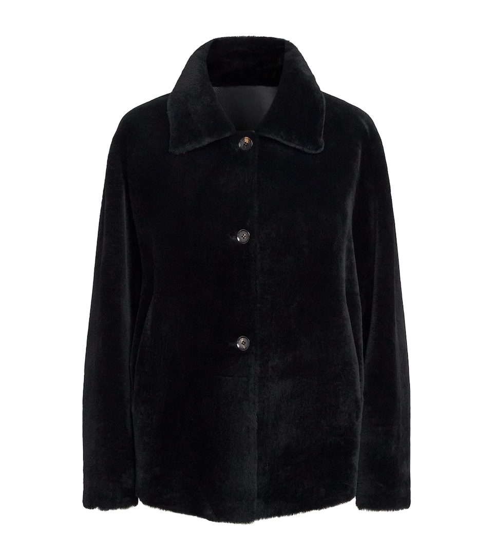 Kiton Womens Shearling Reversible Jacket Black
