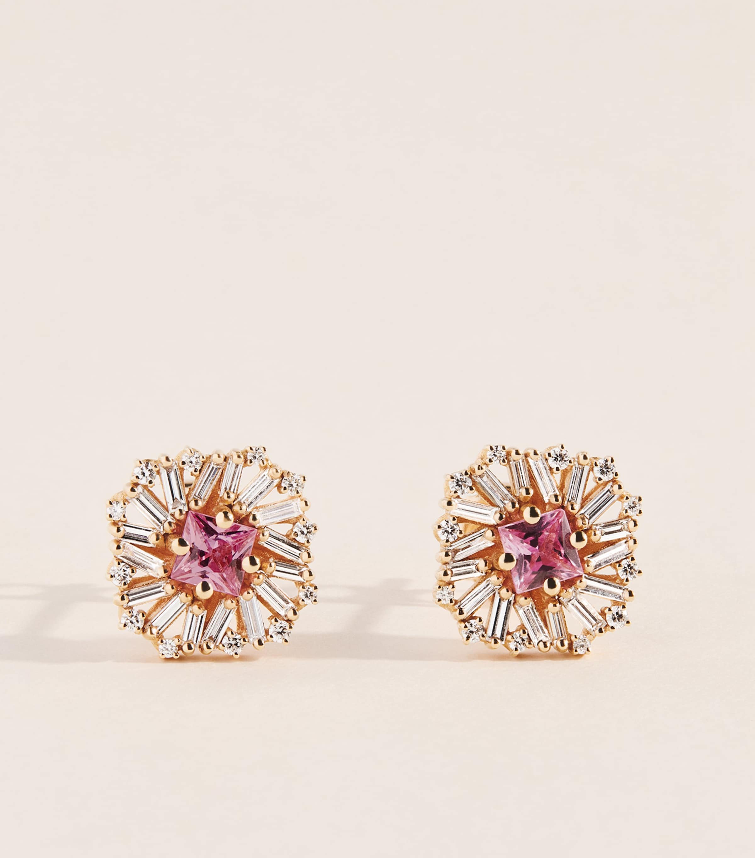 Suzanne Kalan Rose Gold, Pink Sapphire and Diamond Flower Stud Earrings Rg/p