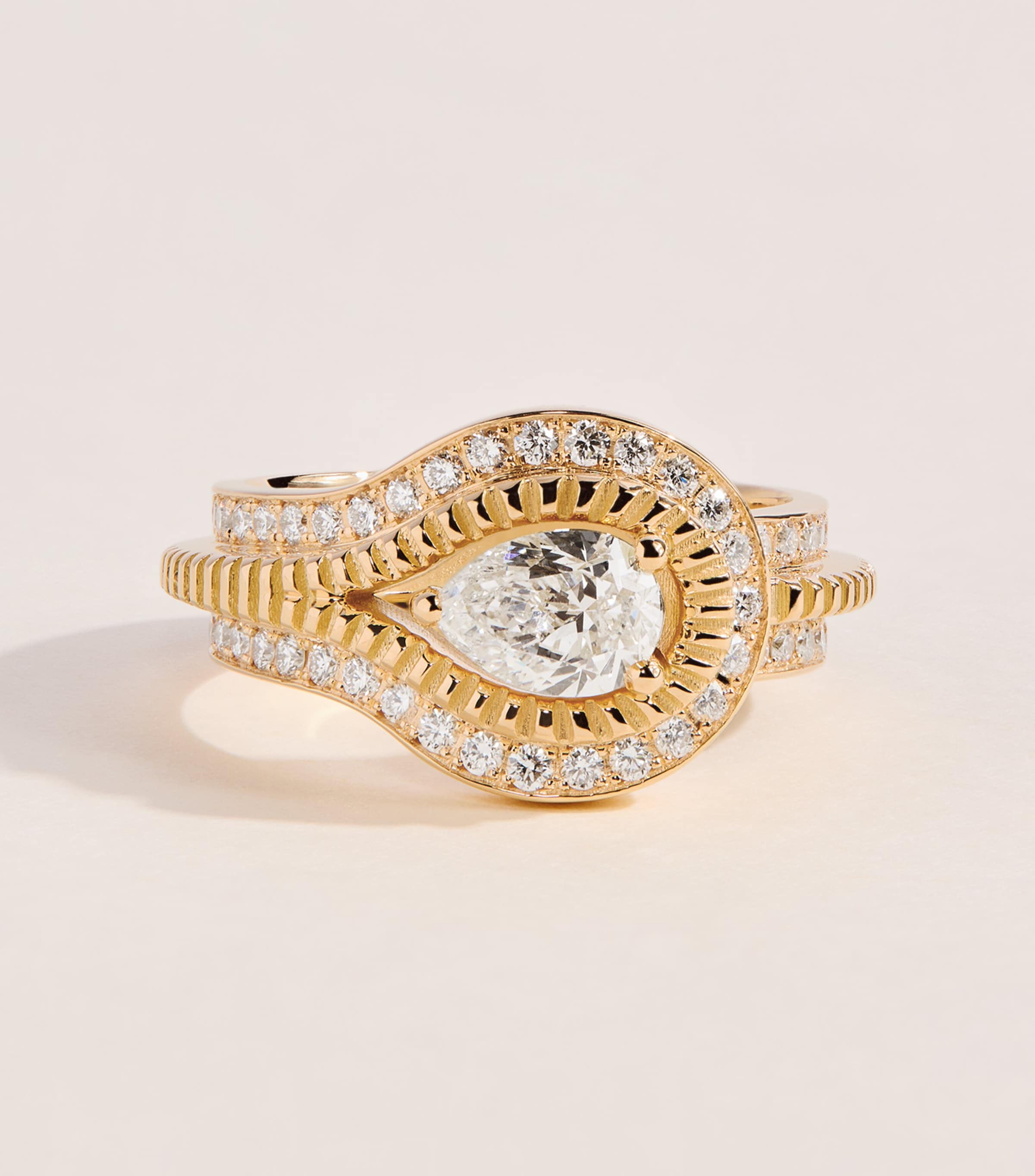 Azlee Yellow Gold and Diamond Dewdrop Ring Yellow Gold