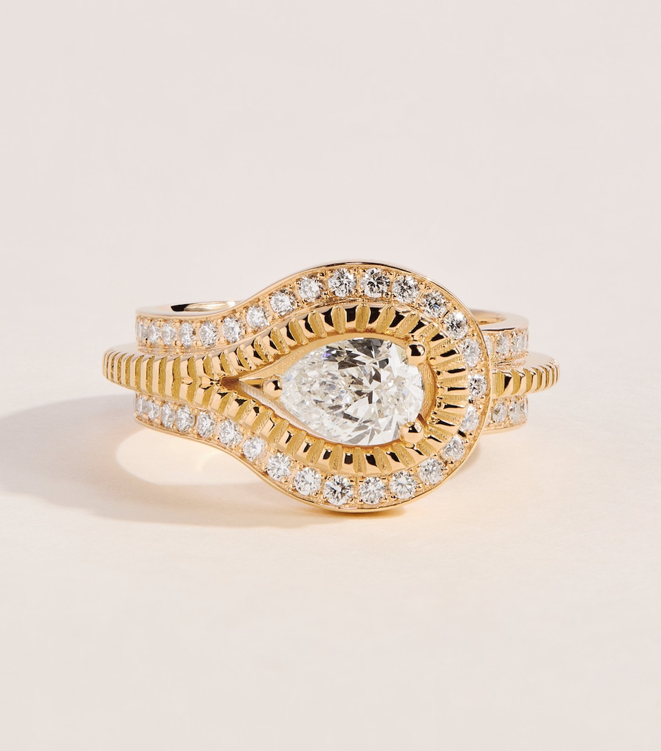 Azlee Yellow Gold and Diamond Dewdrop Ring Yellow Gold