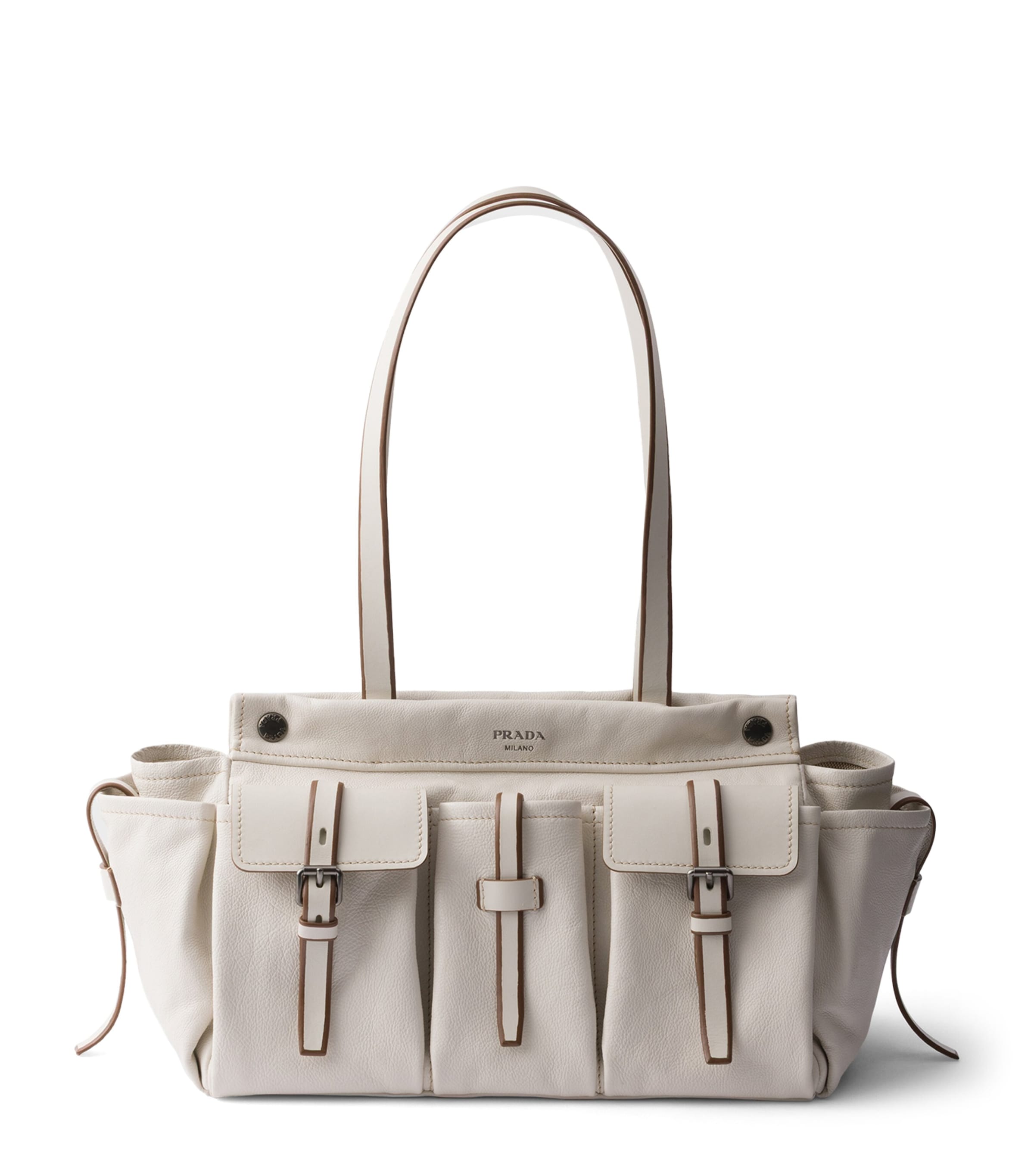 Prada Large Leather Route Tote Bag Neutral