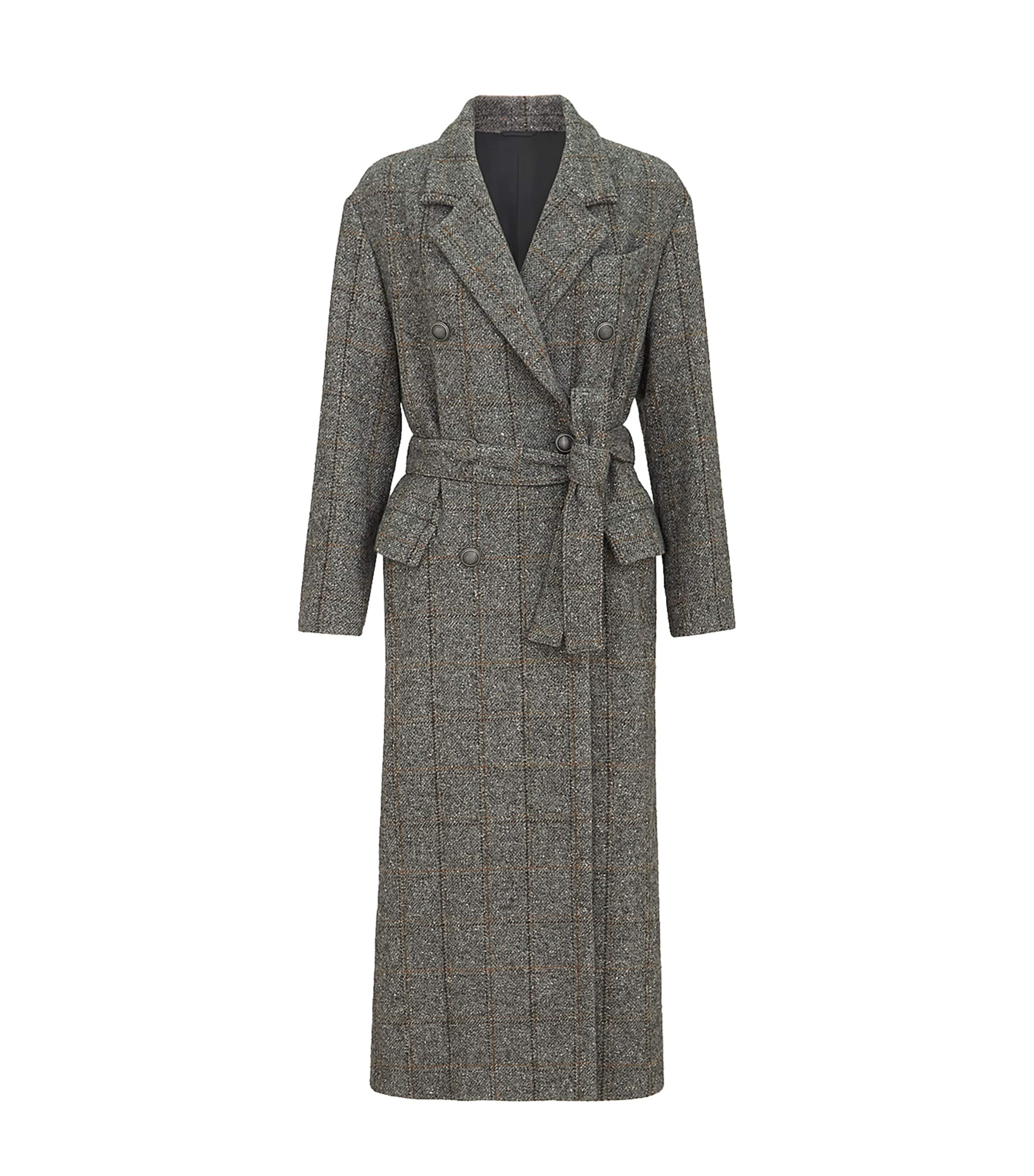 Brunello Cucinelli Womens Wool Tweed Check Trench Coat