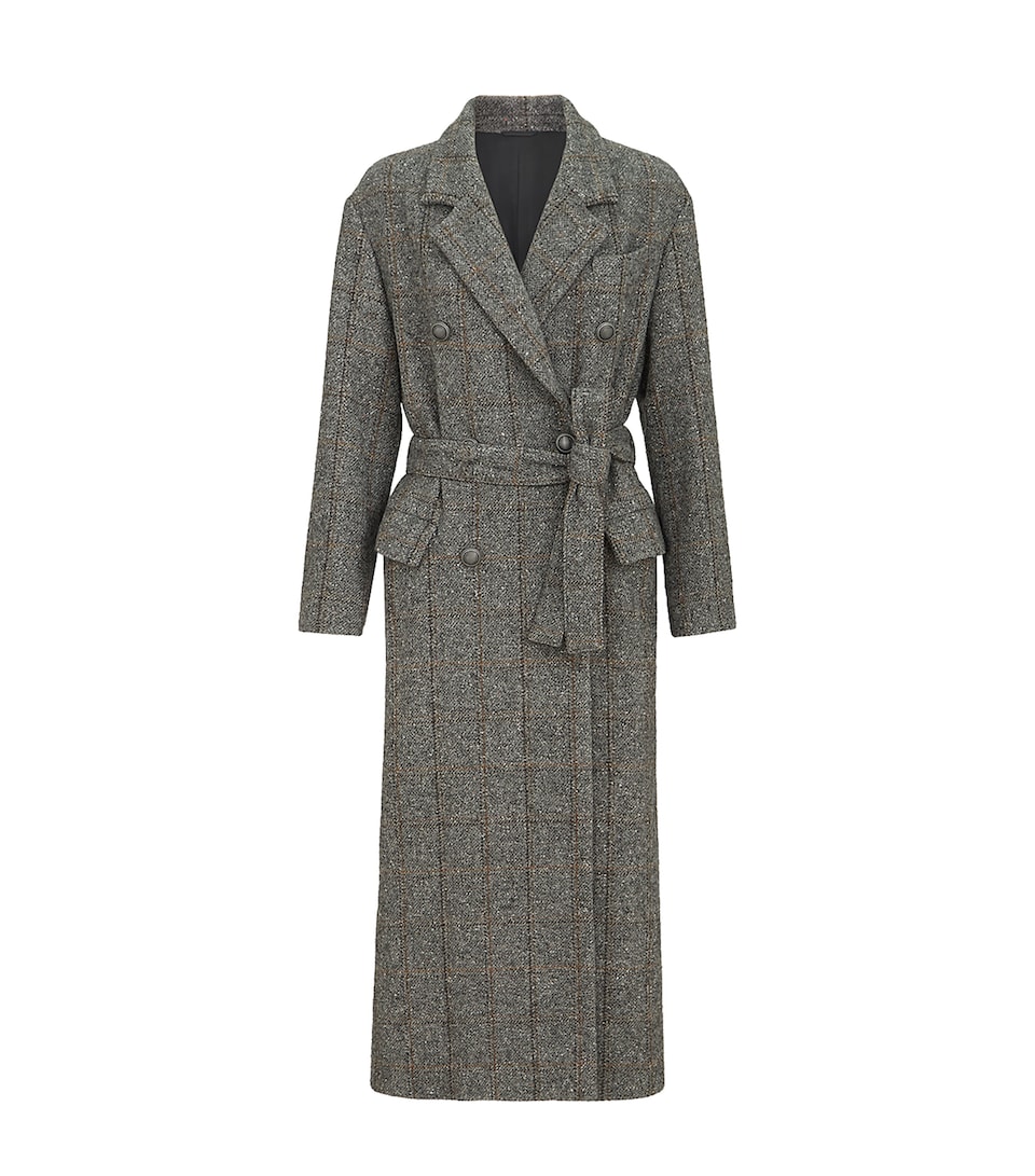 Brunello Cucinelli Womens Wool Tweed Check Trench Coat