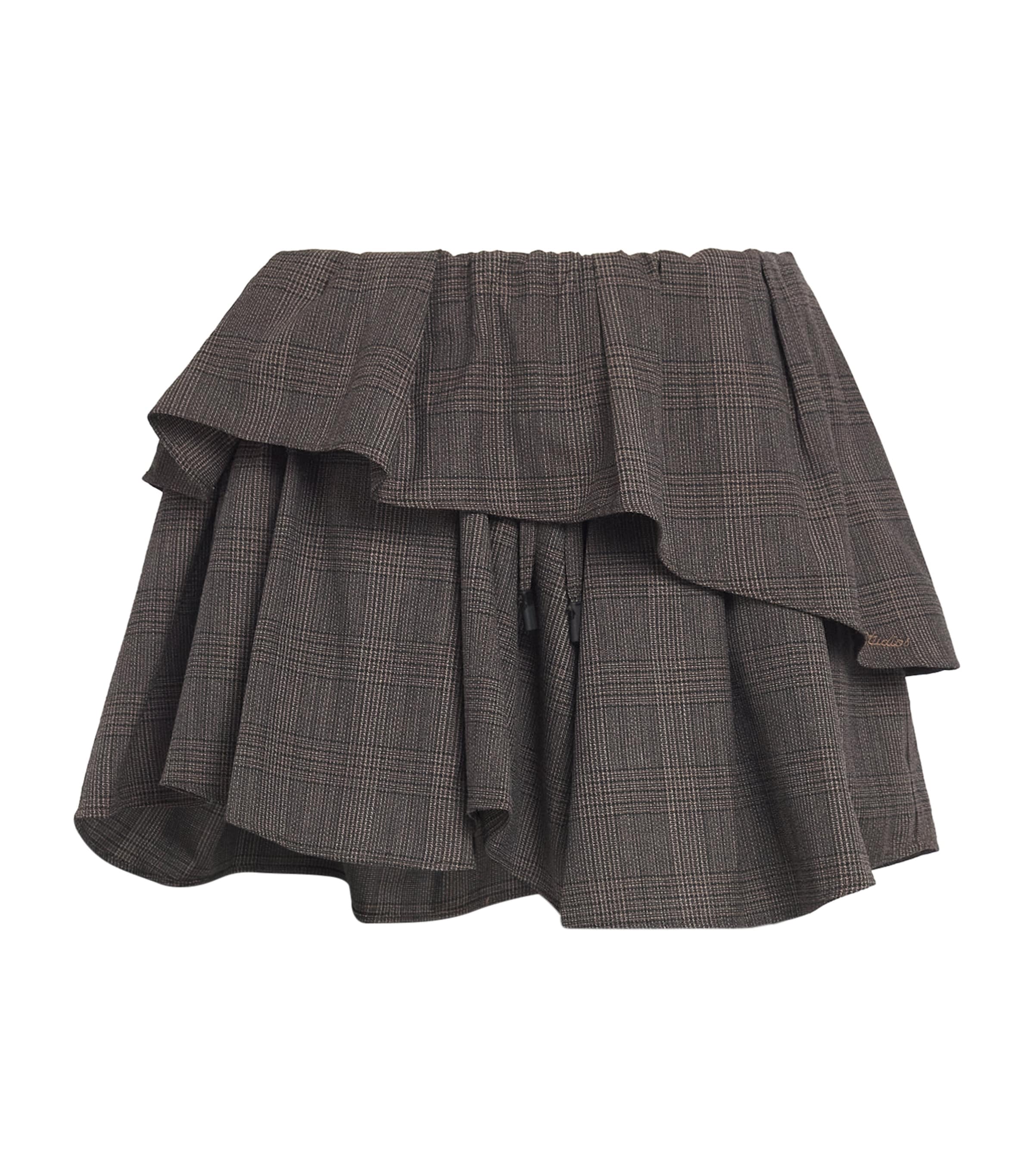 Acne Studios Womens Wool-Blend Check Ruffle Mini Skirt Brown/black