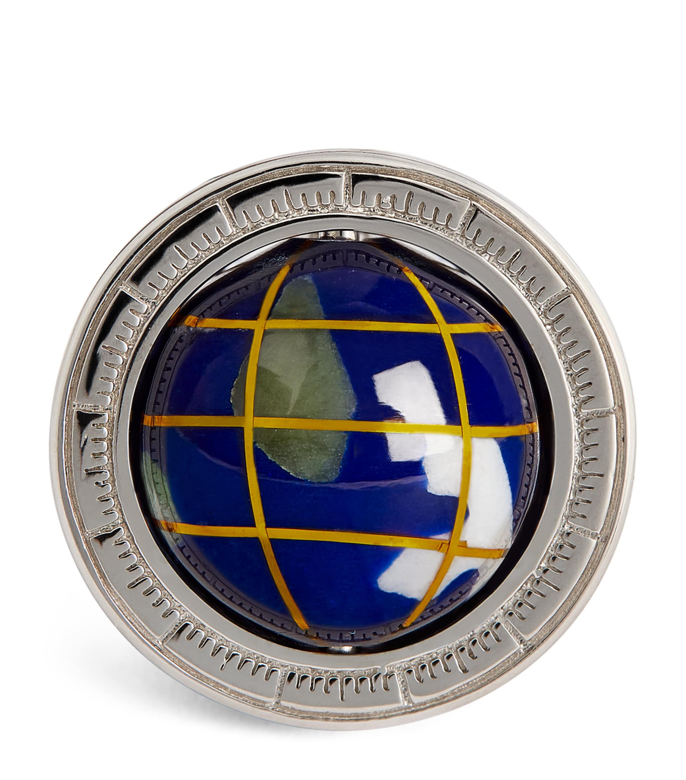 Tateossian Sterling Silver and Lapis Lazuli Globe Cufflinks Blue