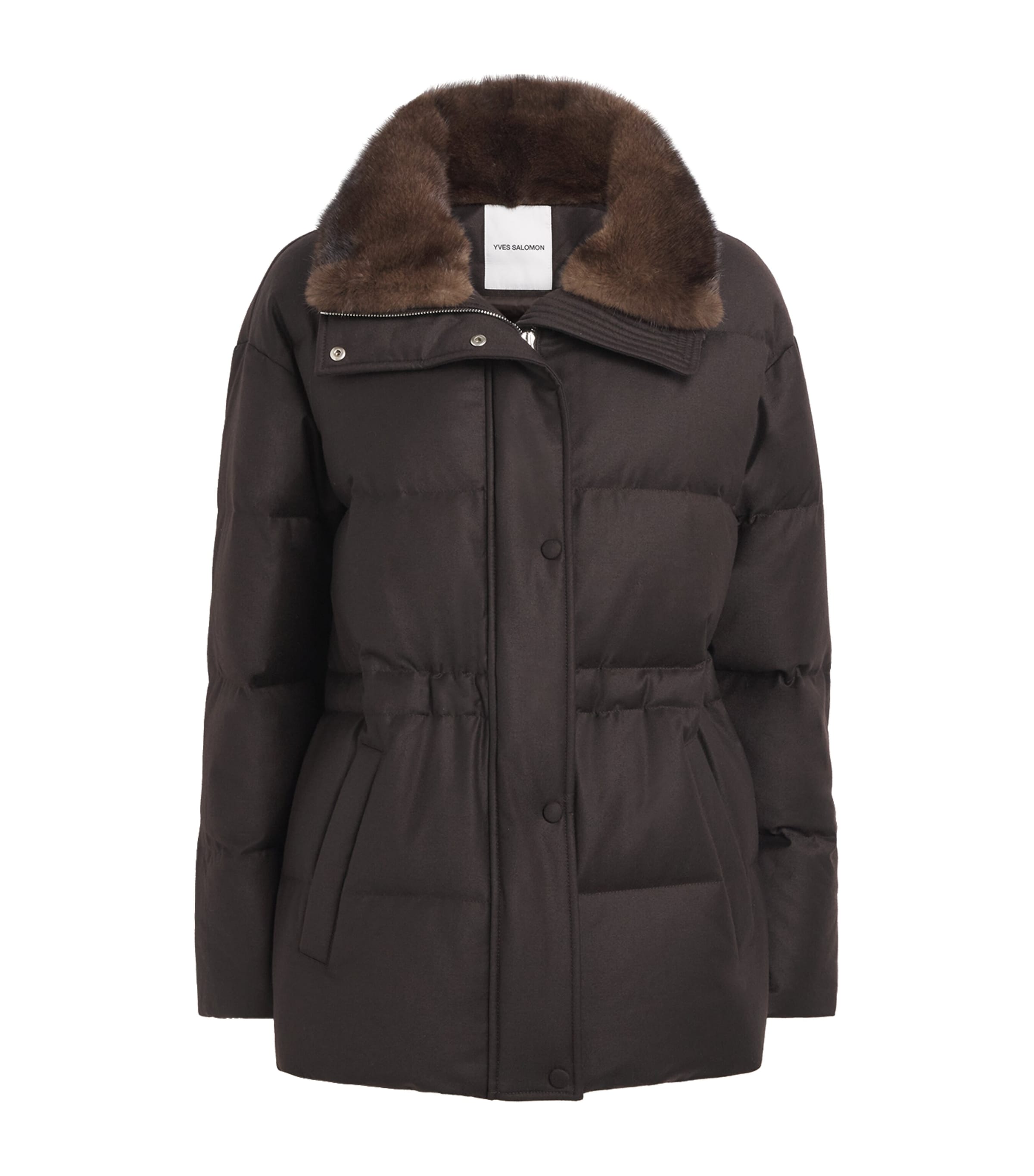 Yves Salomon Womens Wool-Silk Fur-Trim Down Jacket