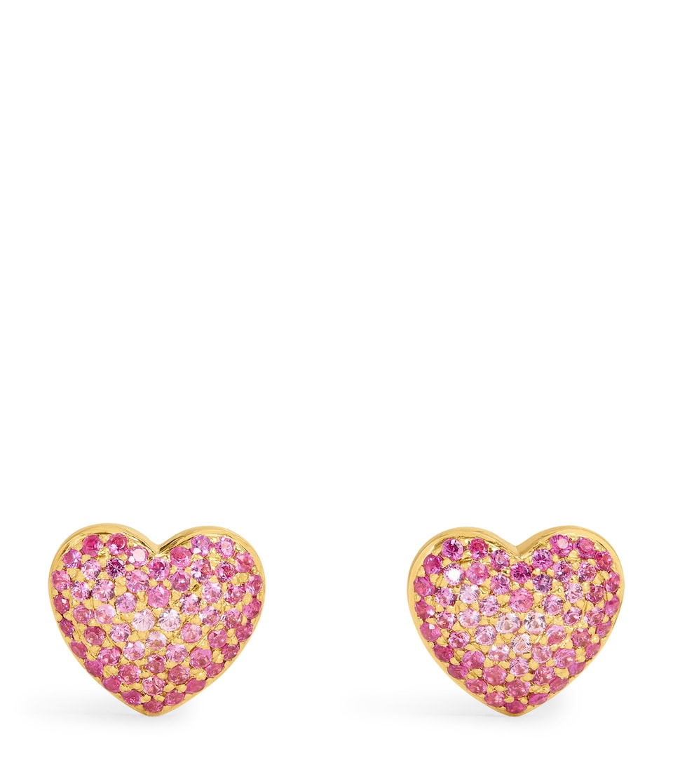 Yellow Gold and Pink Sapphire Heart Lucy Stud Earrings