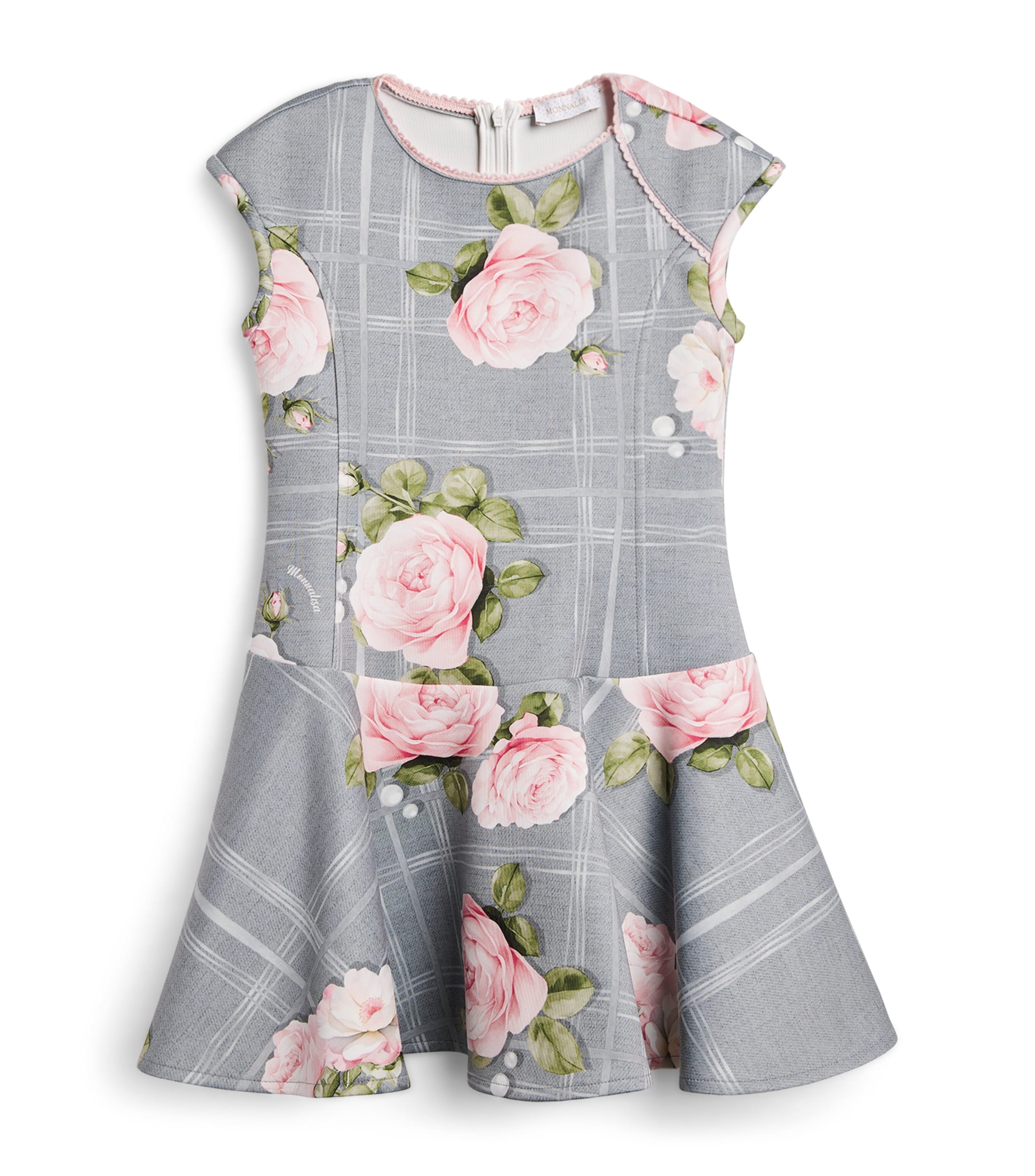 Monnalisa Rose Print Dress (4-14 Years) Grigio