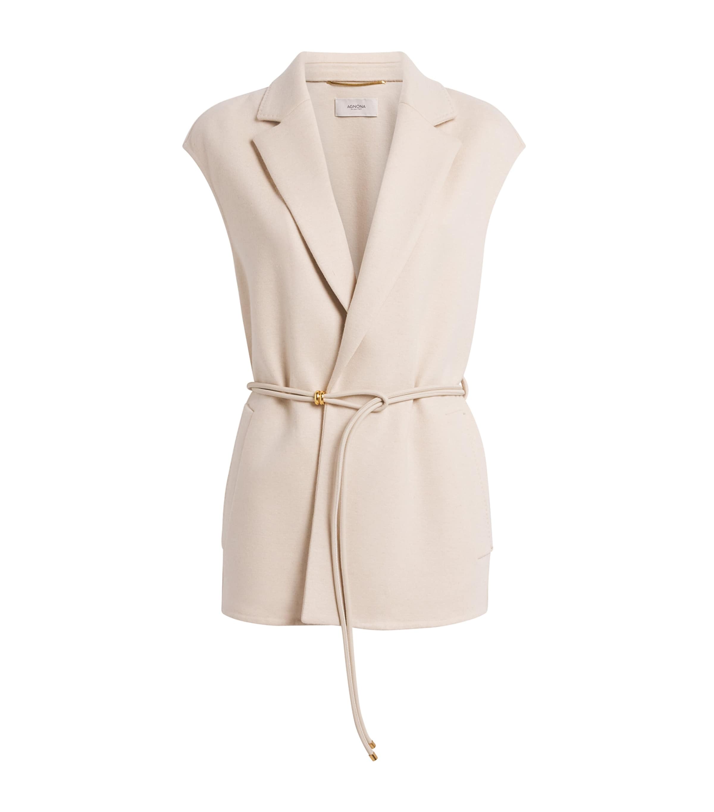 Agnona Womens Wool-Cashmere Belted Waistcoat Beige Chmpgn