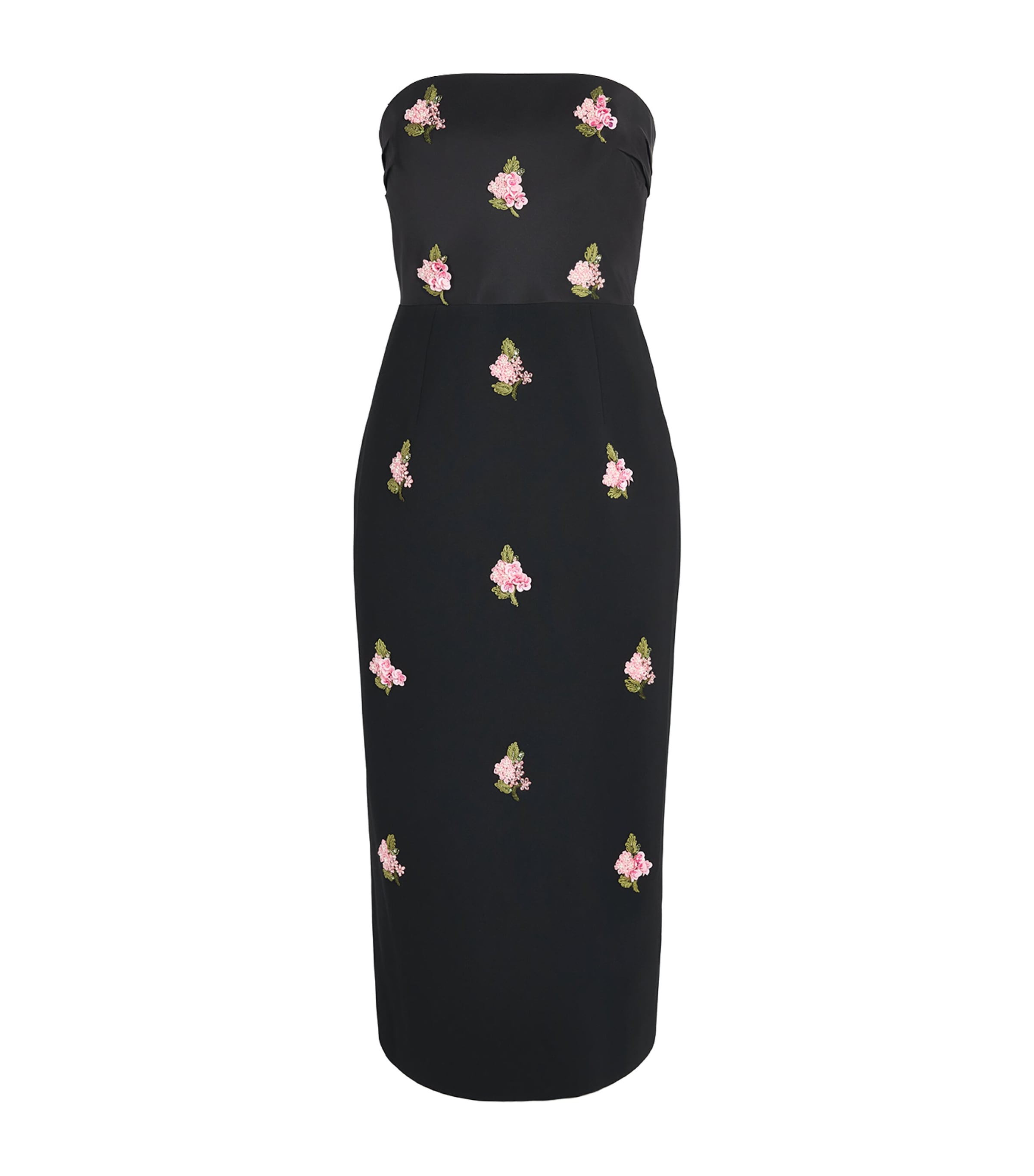 Carolina Herrera Womens Floral Embroidered Strapless Midi Dress Black