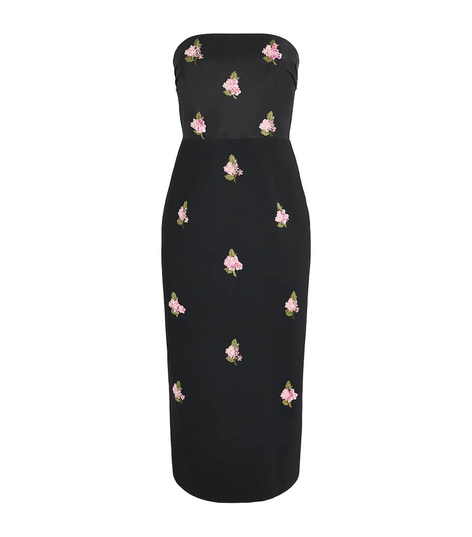 Carolina Herrera Womens Floral Embroidered Strapless Midi Dress Black