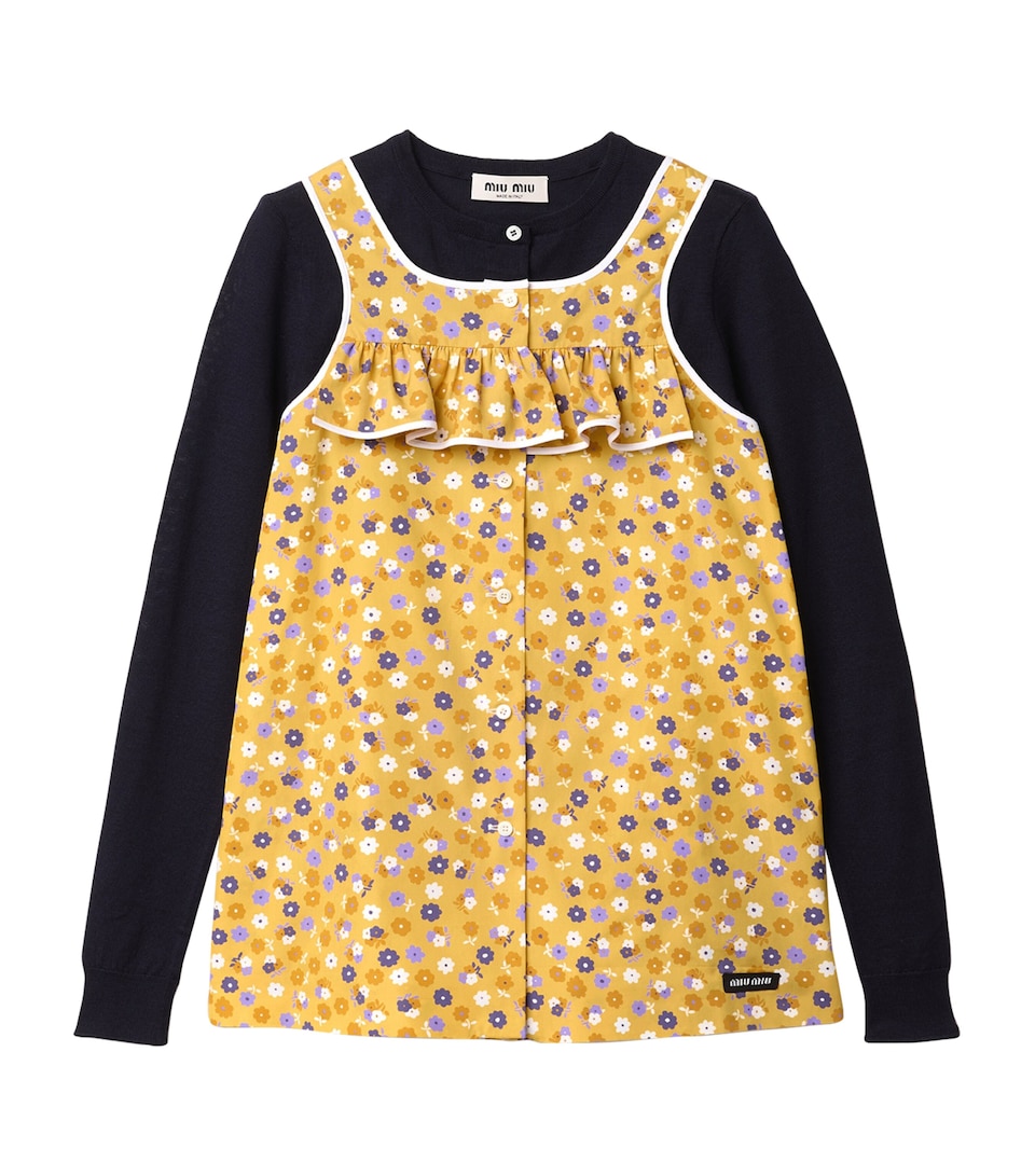Miu Miu Womens Poplin-Wool Floral Top