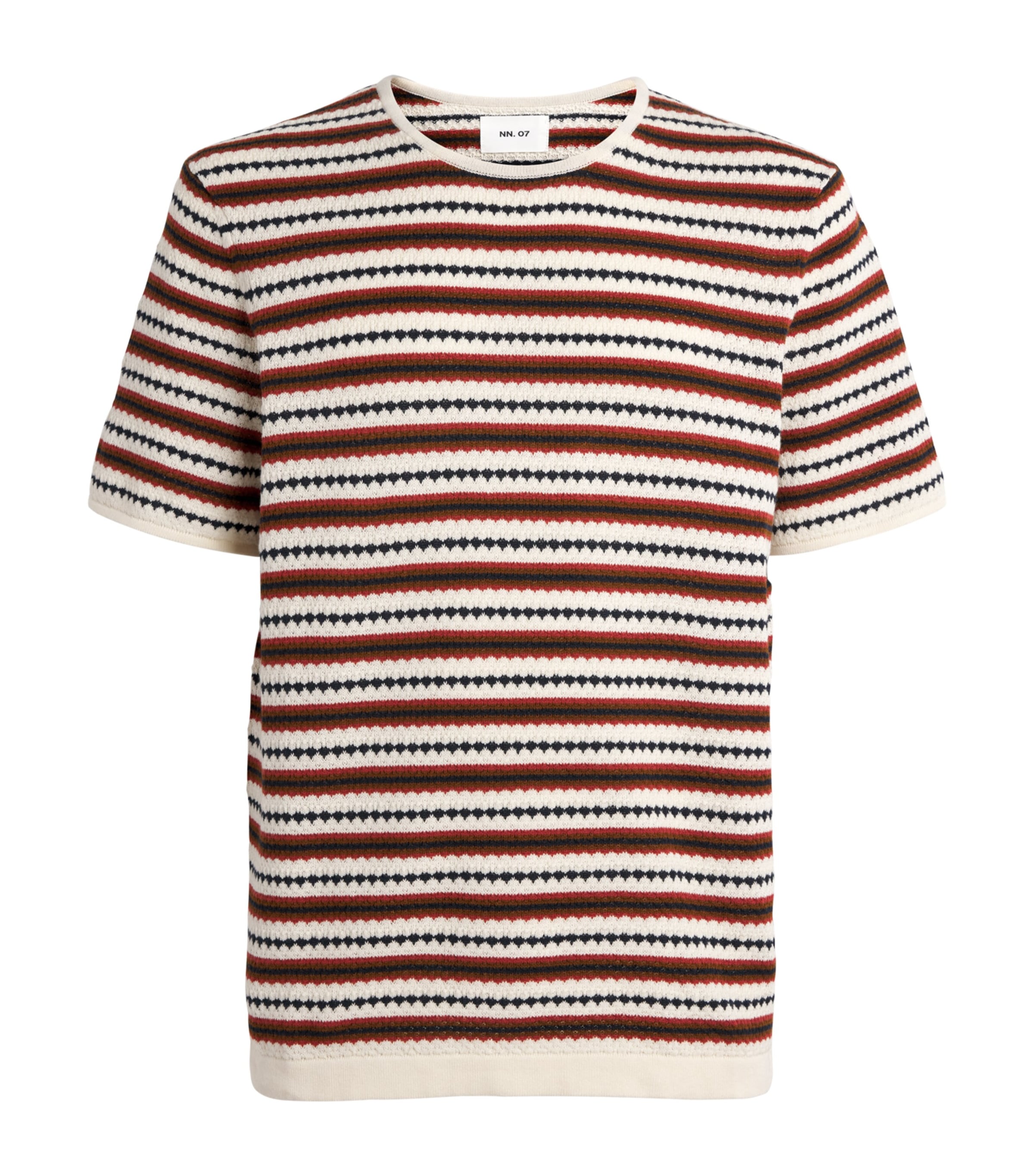 NN.07 Mens Organic Cotton Knit Stripe T-Shirt Ivory Multi