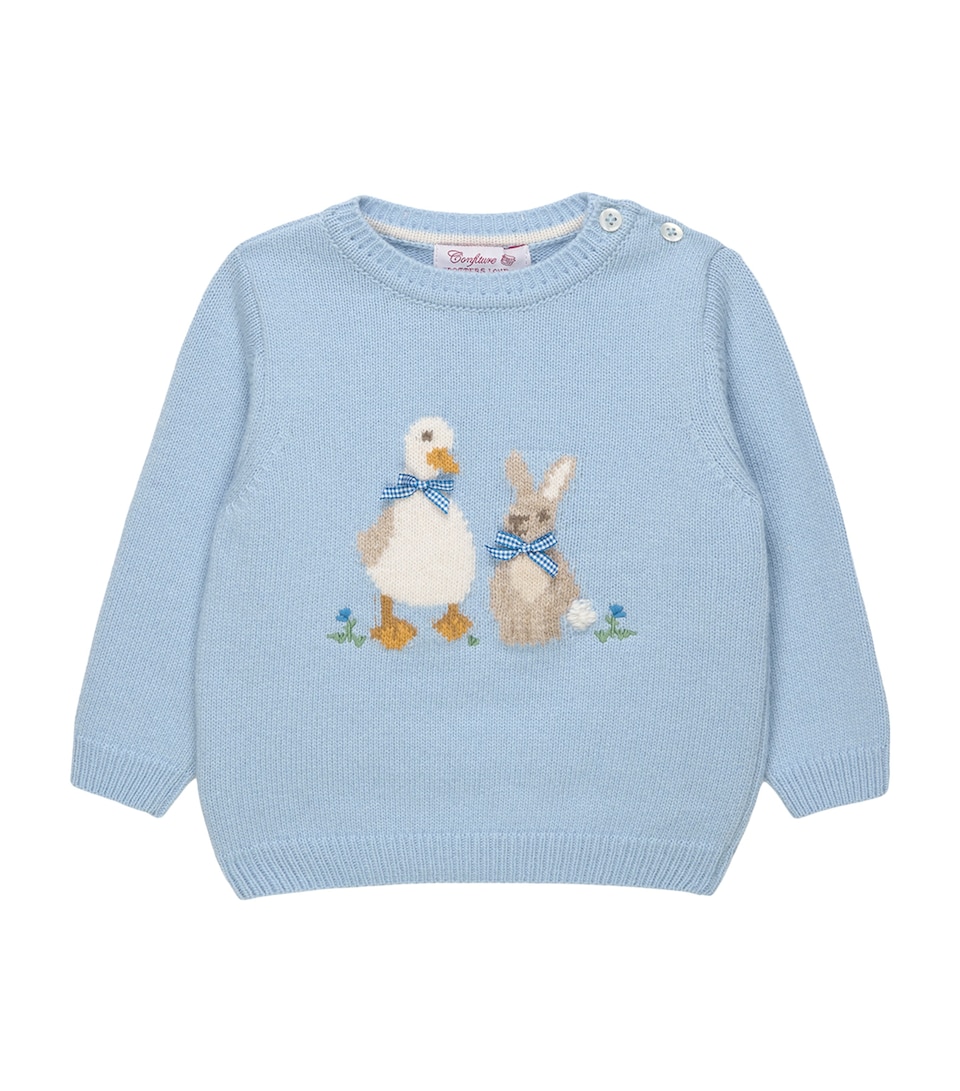 Trotters Knitted Duck and Bunny Sweater (3-24 Months) Blue