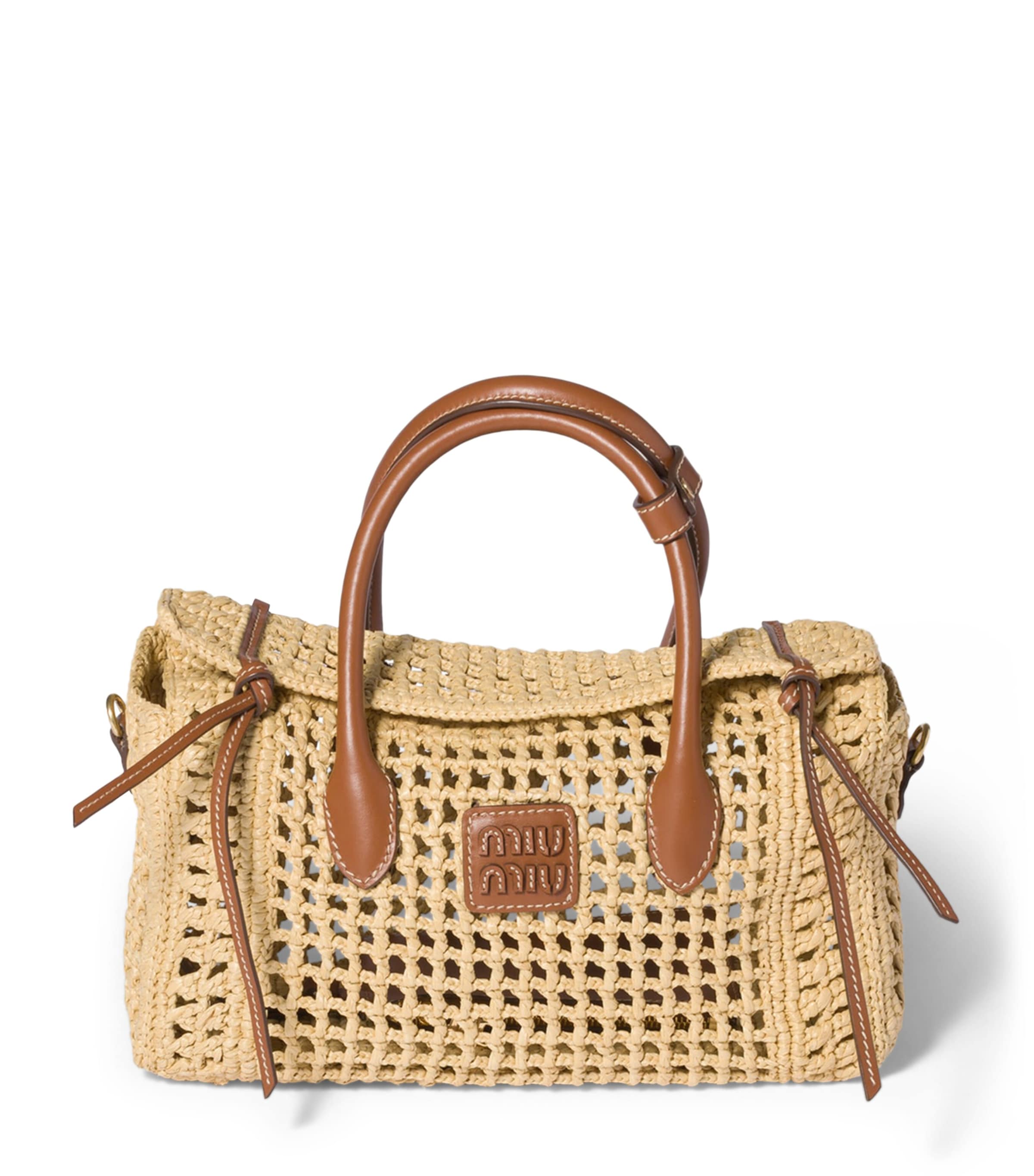 Miu Miu Raffia Top-Handle Bag Neutral