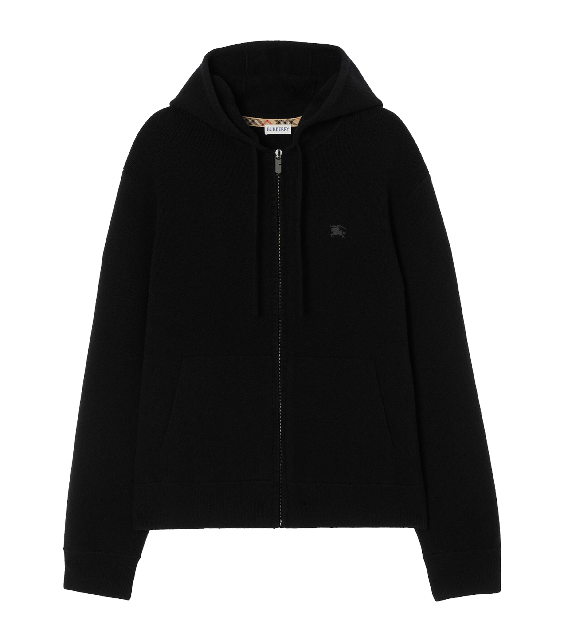 Burberry Mens Cashmere-Blend Zip-Up Slim Hoodie Black