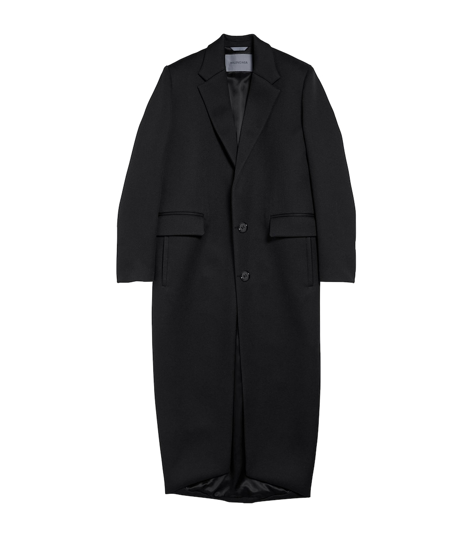 Balenciaga Womens Wool Long Trench Coat