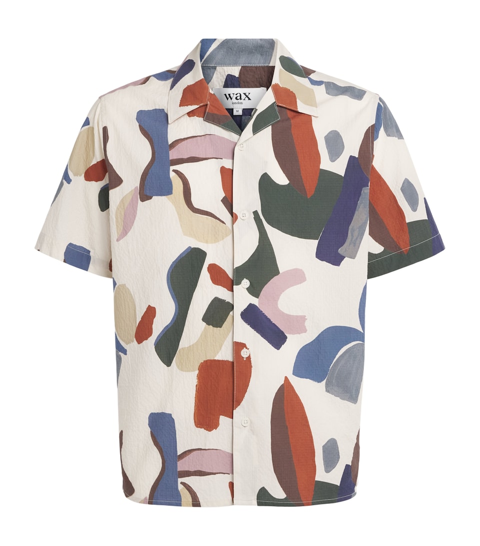 Wax London Mens Stretch-Cotton Abstract Didcot Shirt Ecru / Multi
