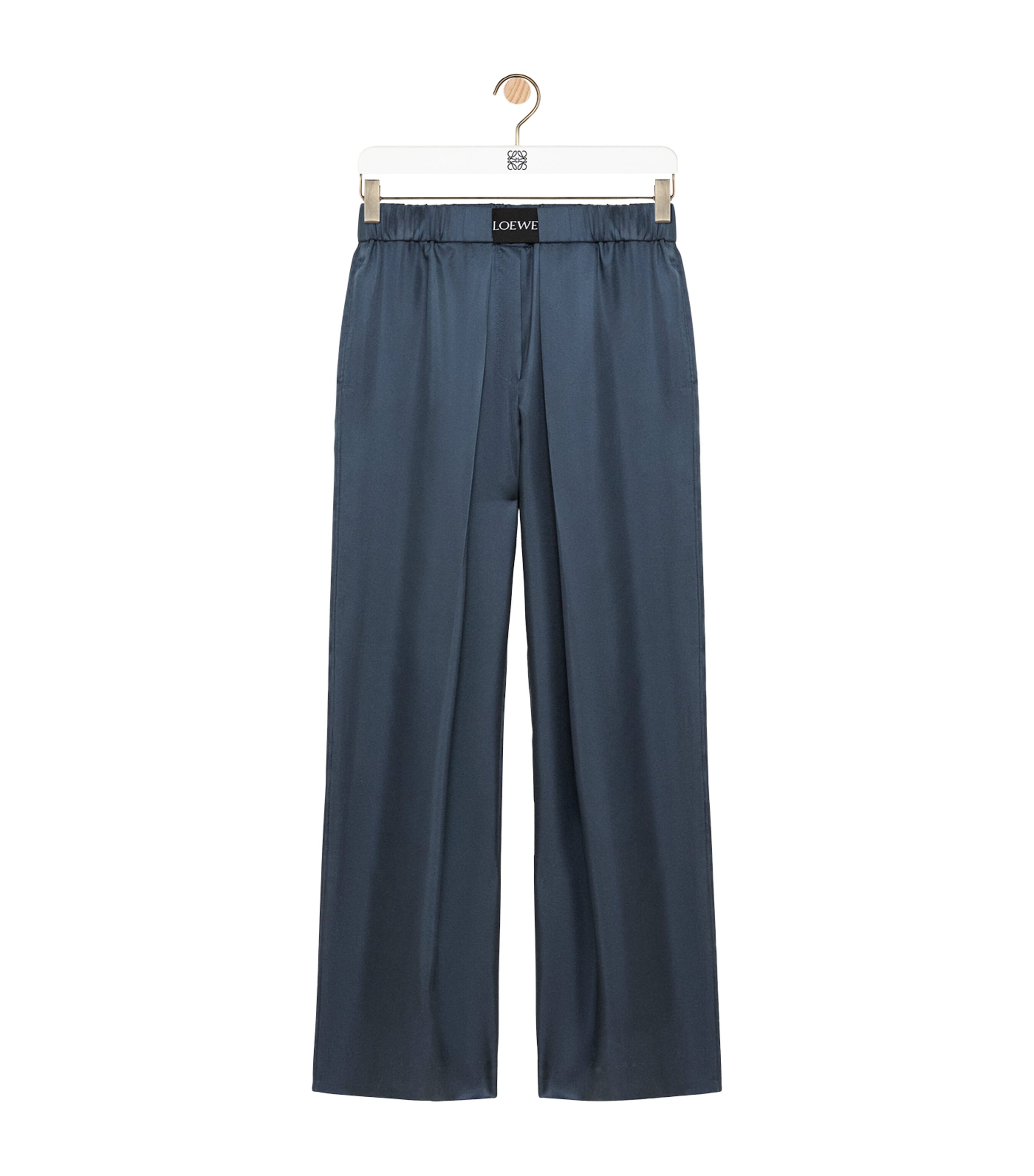 LOEWE Womens Silk-Blend Logo Waistband Trousers Dark Grey