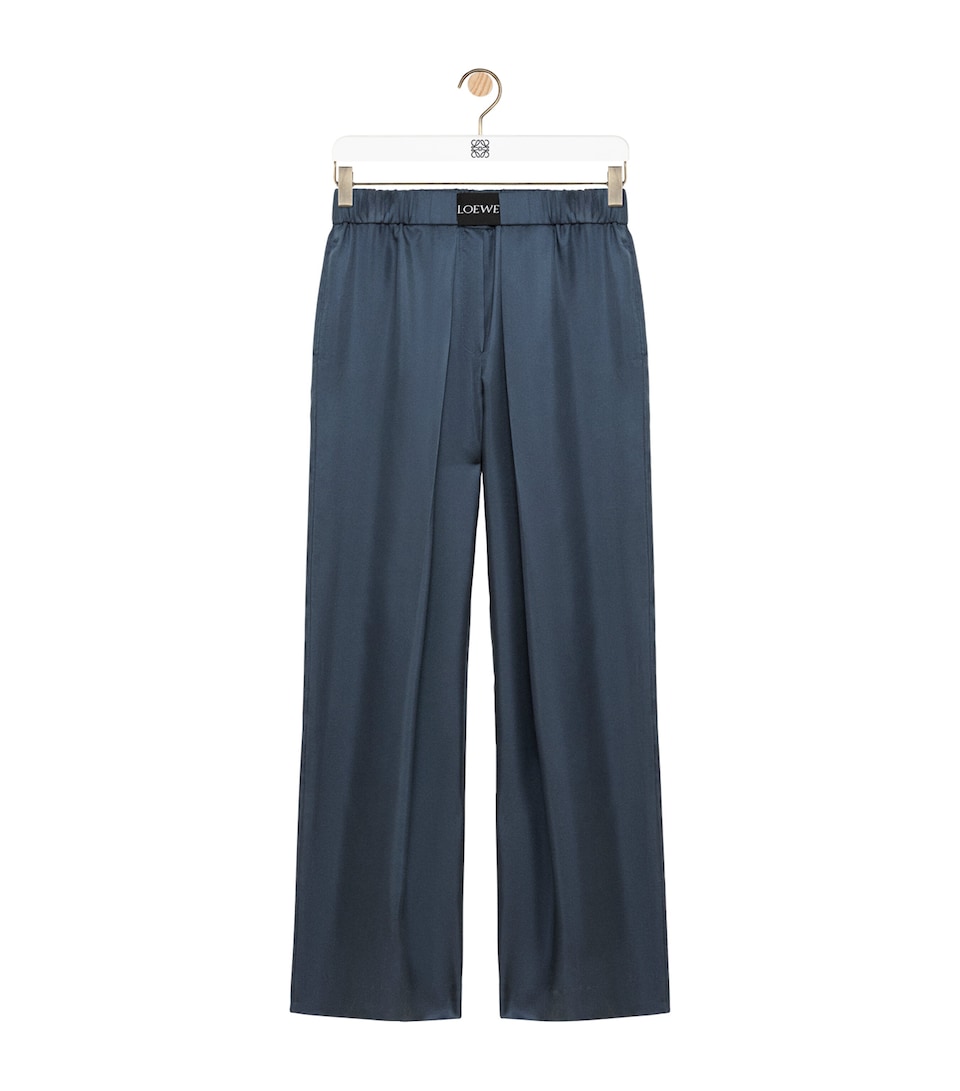 LOEWE Womens Silk-Blend Logo Waistband Trousers Dark Grey
