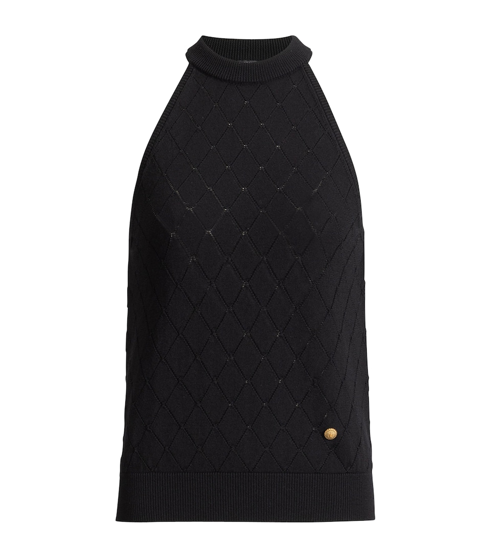 Balmain Womens Virgin Wool Quilted Effect Top Noir
