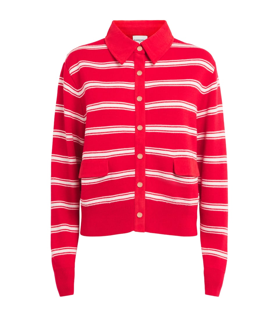 Claudie Pierlot Womens Corduroy-Collar Stripe Cardigan Red