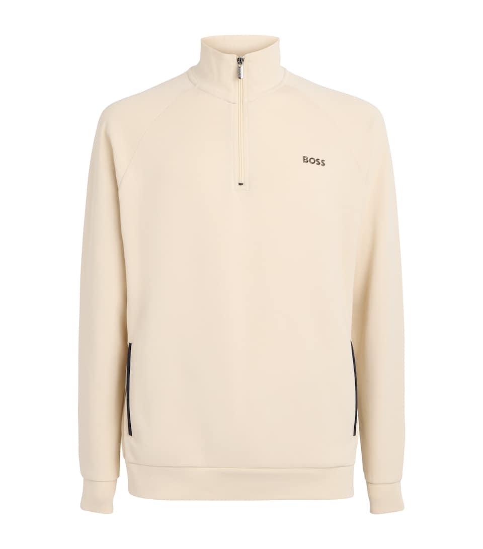 BOSS Mens Sense Quarter-Zip Sweatshirt Open White