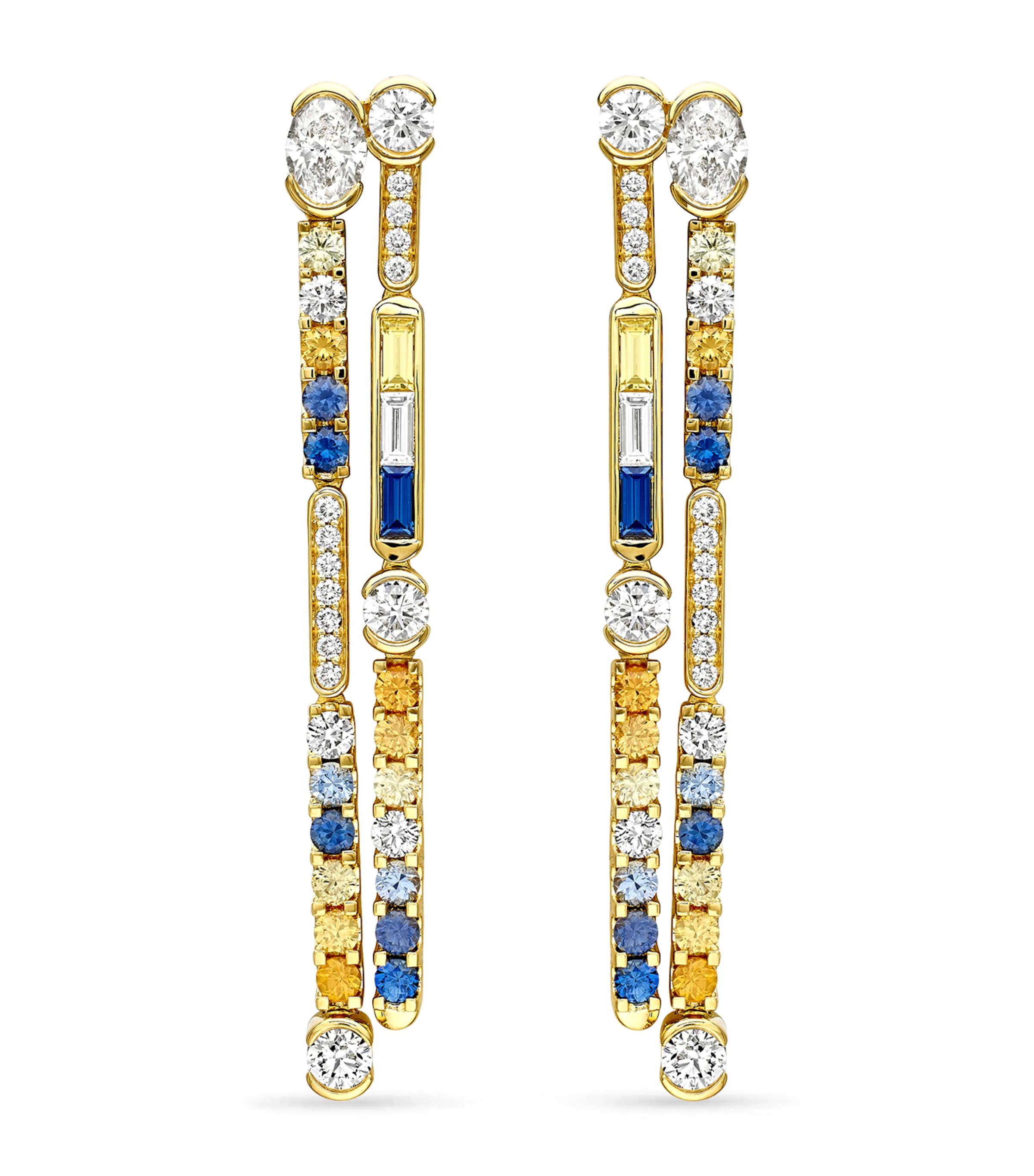 Boodles Yellow Gold, Diamond, Sapphire and Tsavorite Play of Light Drop Earrings Yellow Gold
