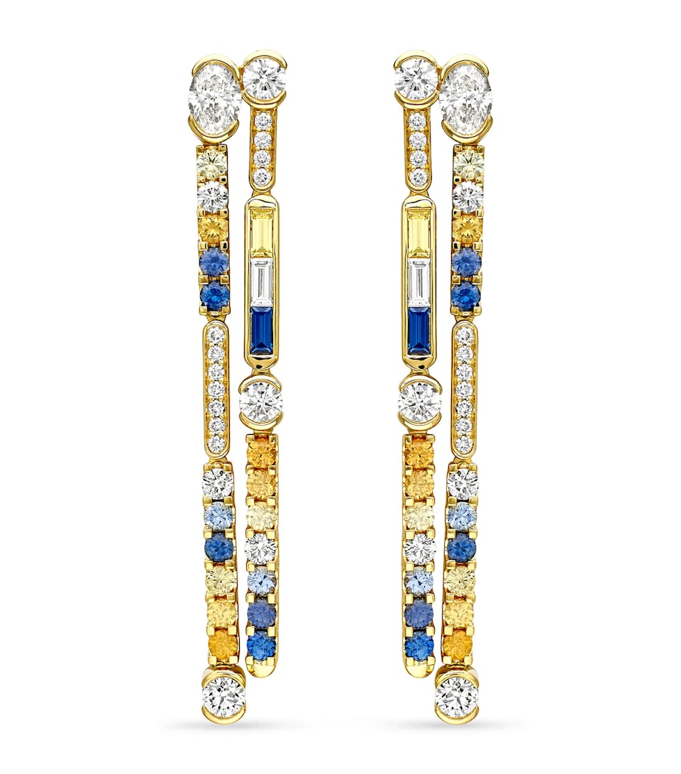 Boodles Yellow Gold, Diamond, Sapphire and Tsavorite Play of Light Drop Earrings Yellow Gold