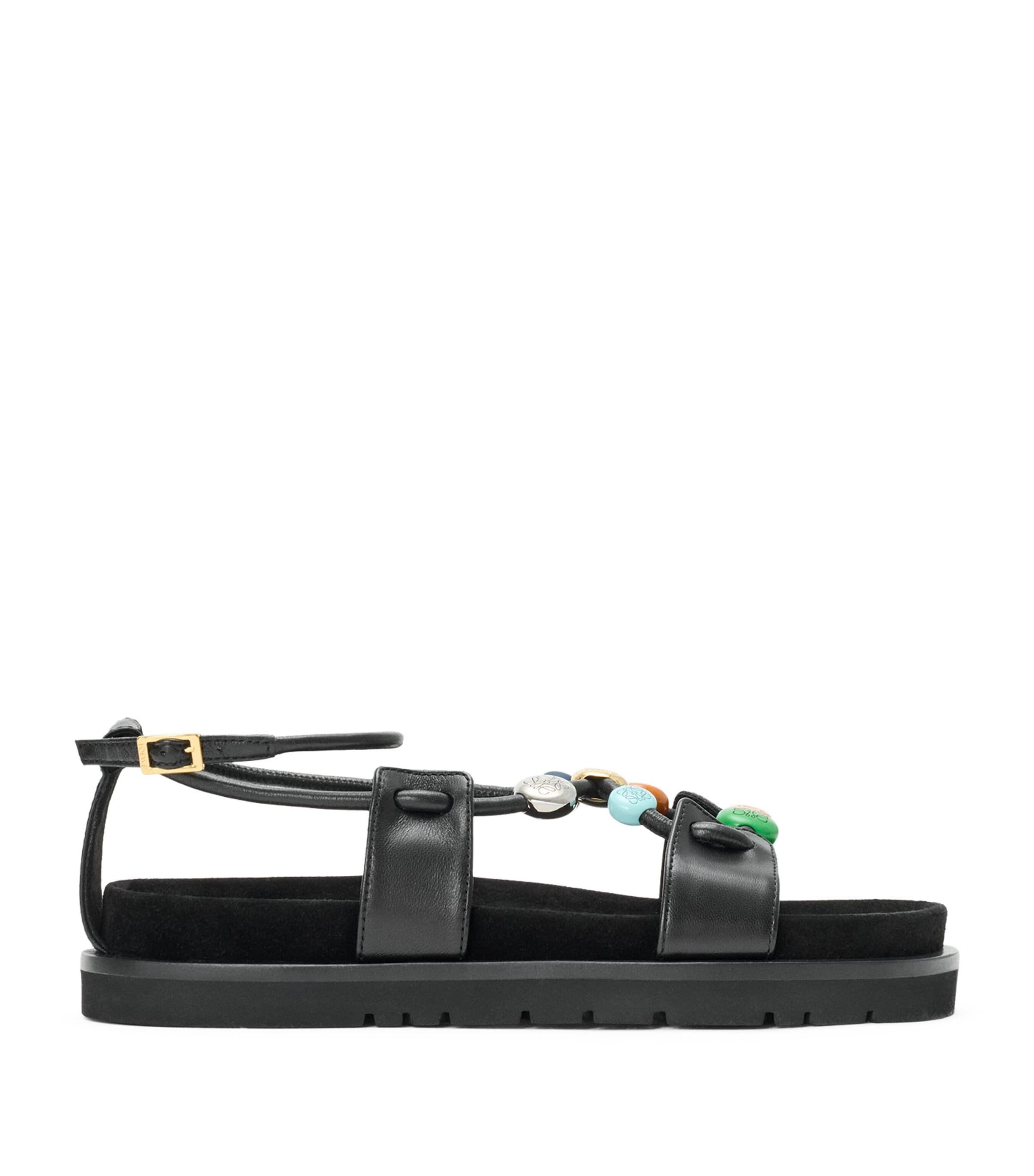 LOEWE x Paula's Ibiza Leather Beaded Pebble Sandals Black