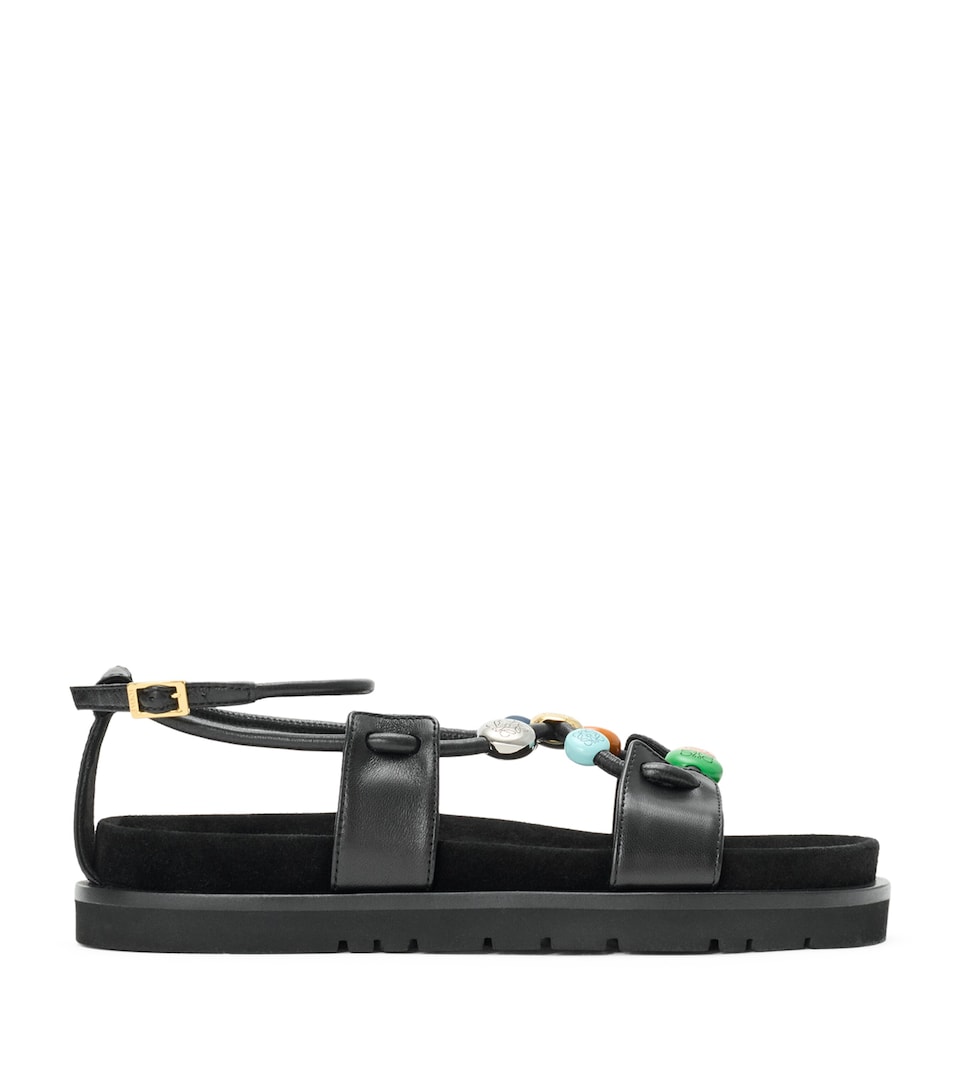 LOEWE x Paula's Ibiza Leather Beaded Pebble Sandals Black