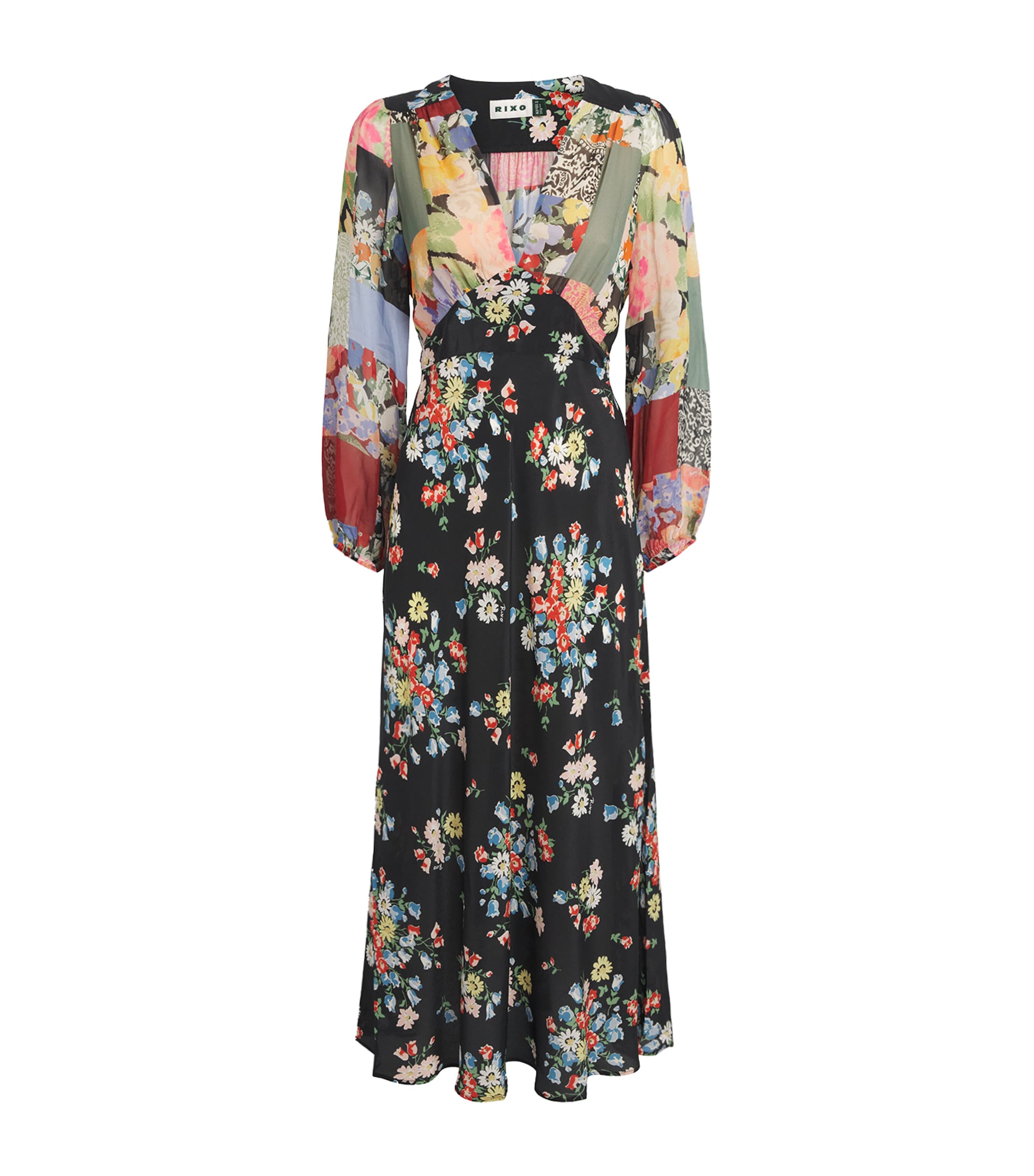Rixo Womens Silk Crepe Patchwork Kalia Midi Dress Amelia Ptchwk Mx Mlt