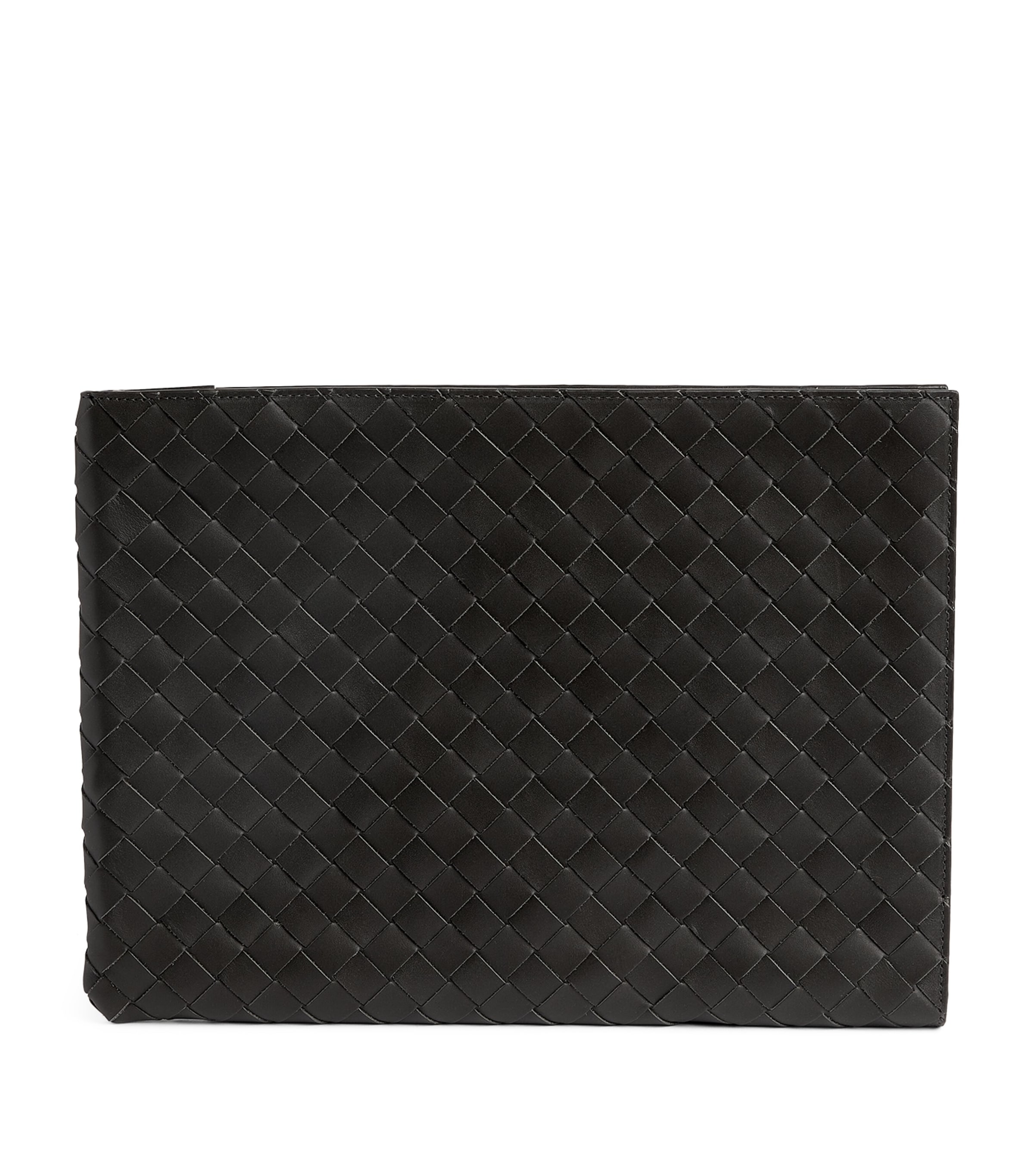 Leather Intrecciato Half-Zip Pouch