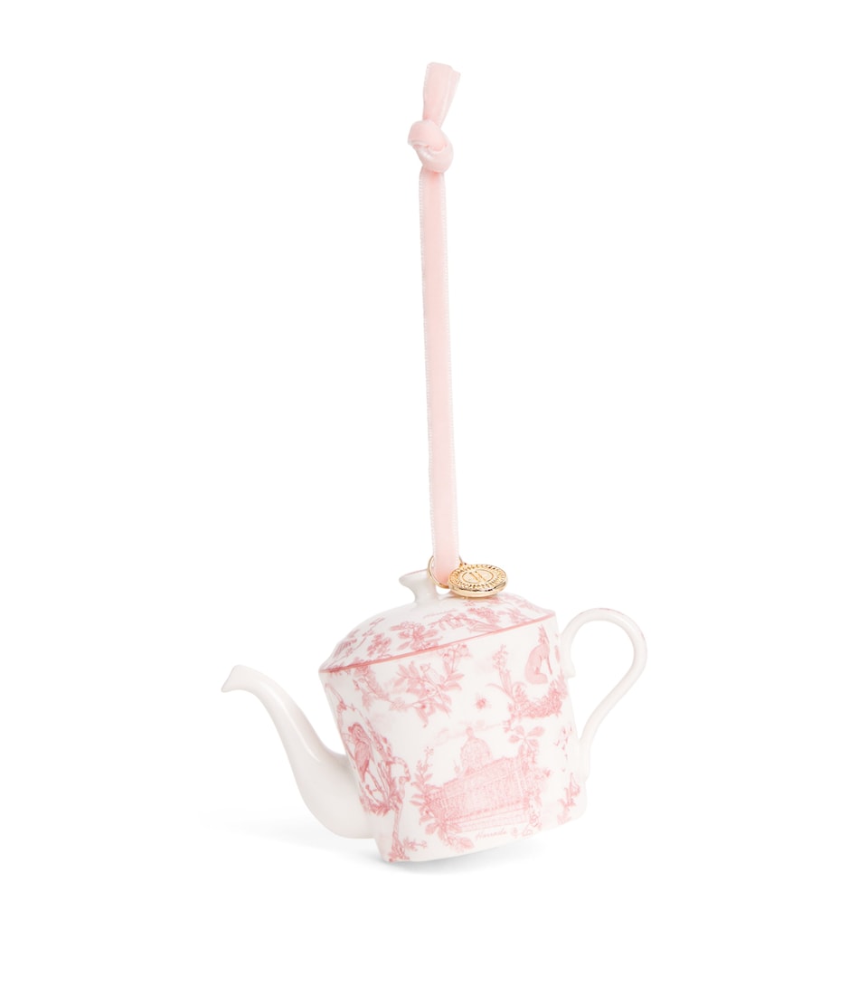 Harrods Fine China Mini Toile Teapot Tree Decoration Pink