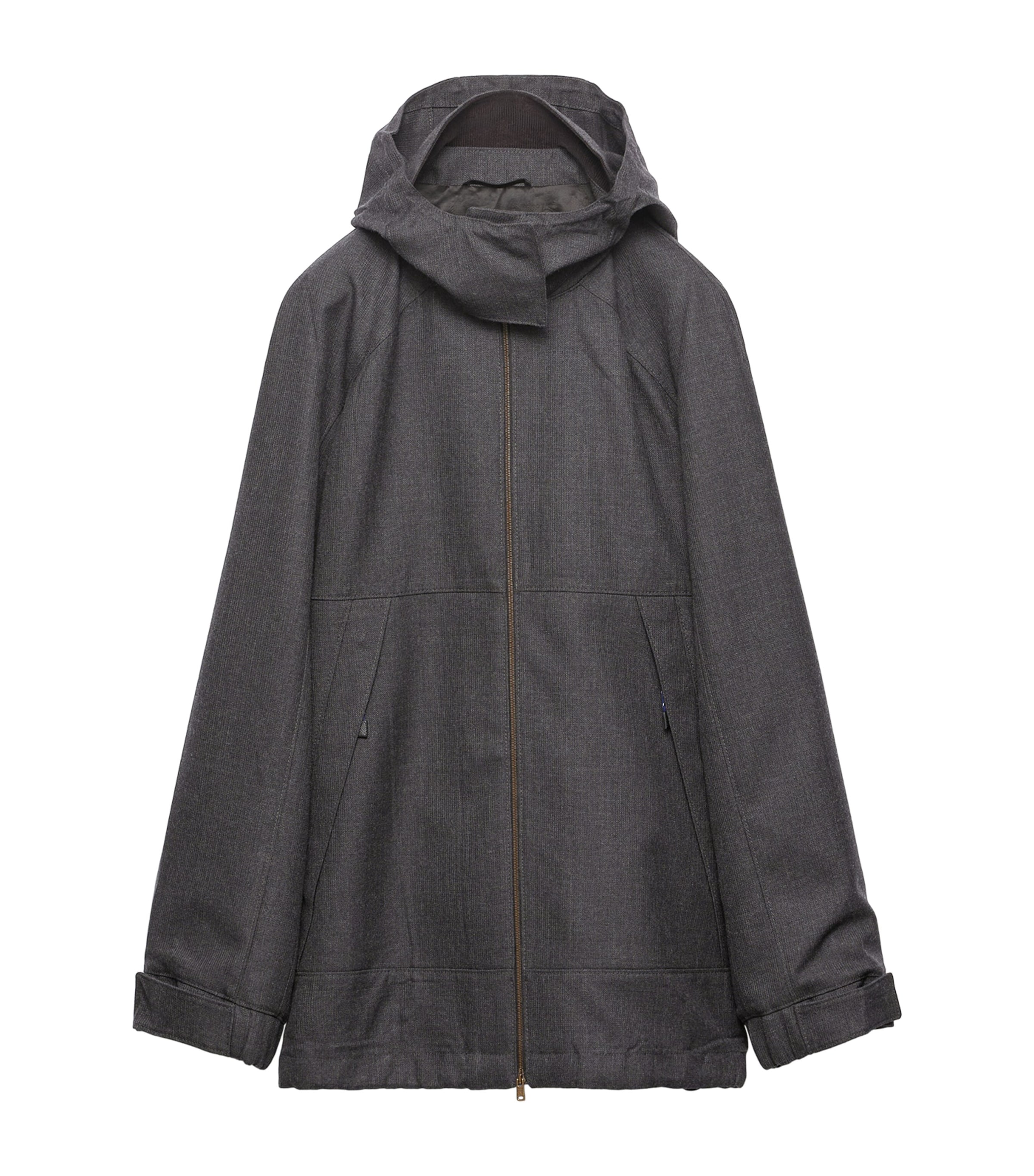 Prada Womens Wool Hopsack Hooded Jacket Grey